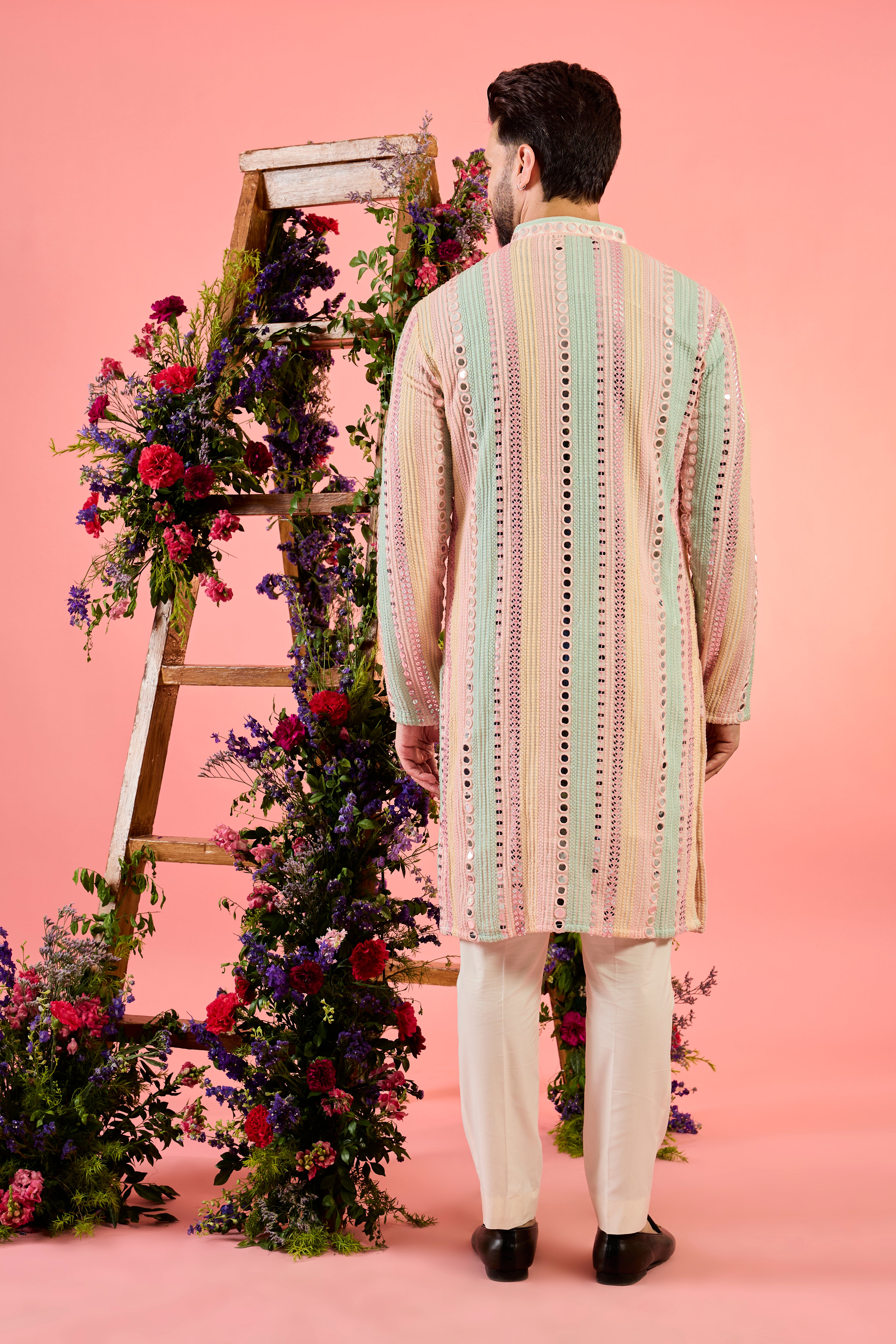 signature multi coloured mirror work kurta with intricate thread work