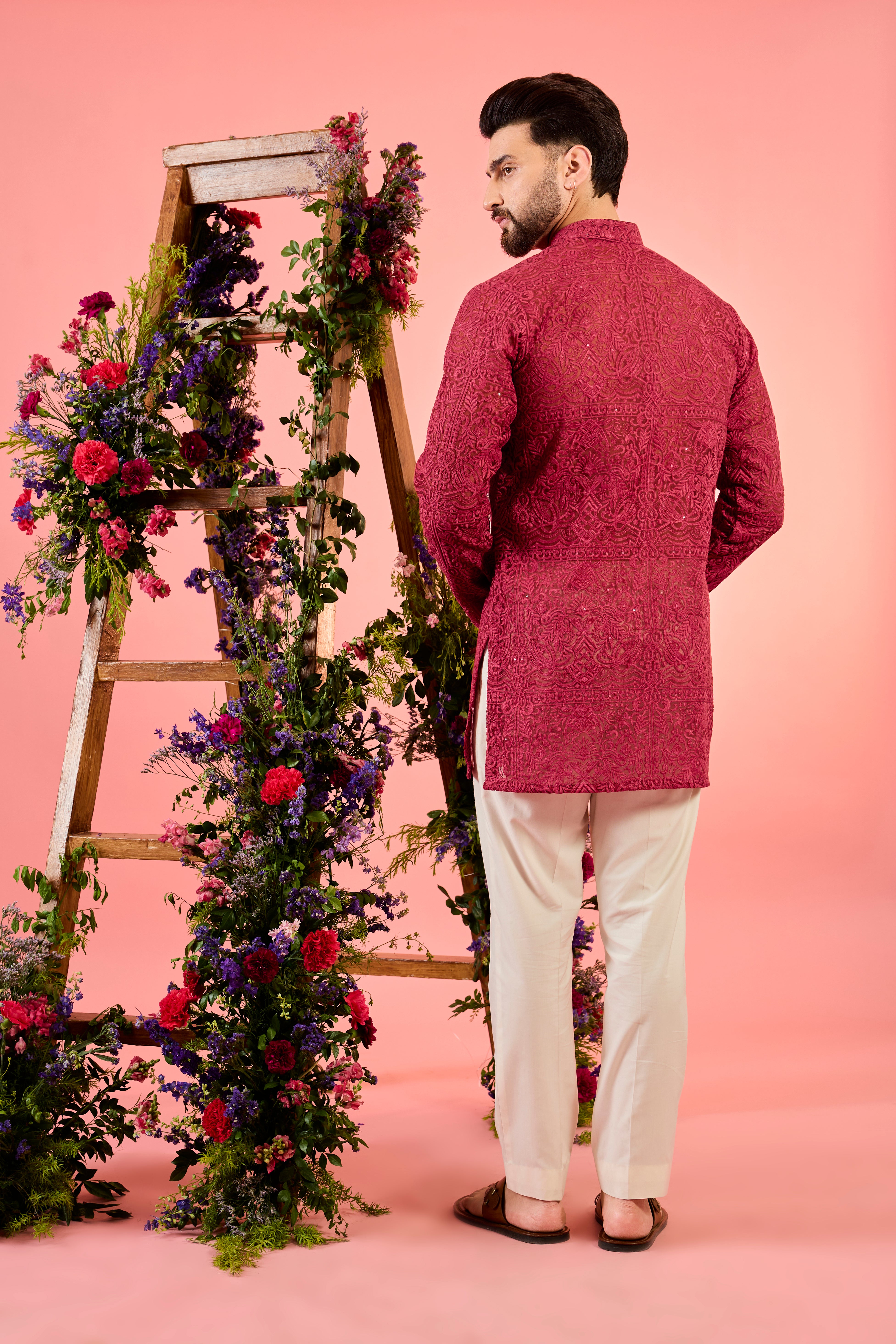 red short sheer chikankari kurta