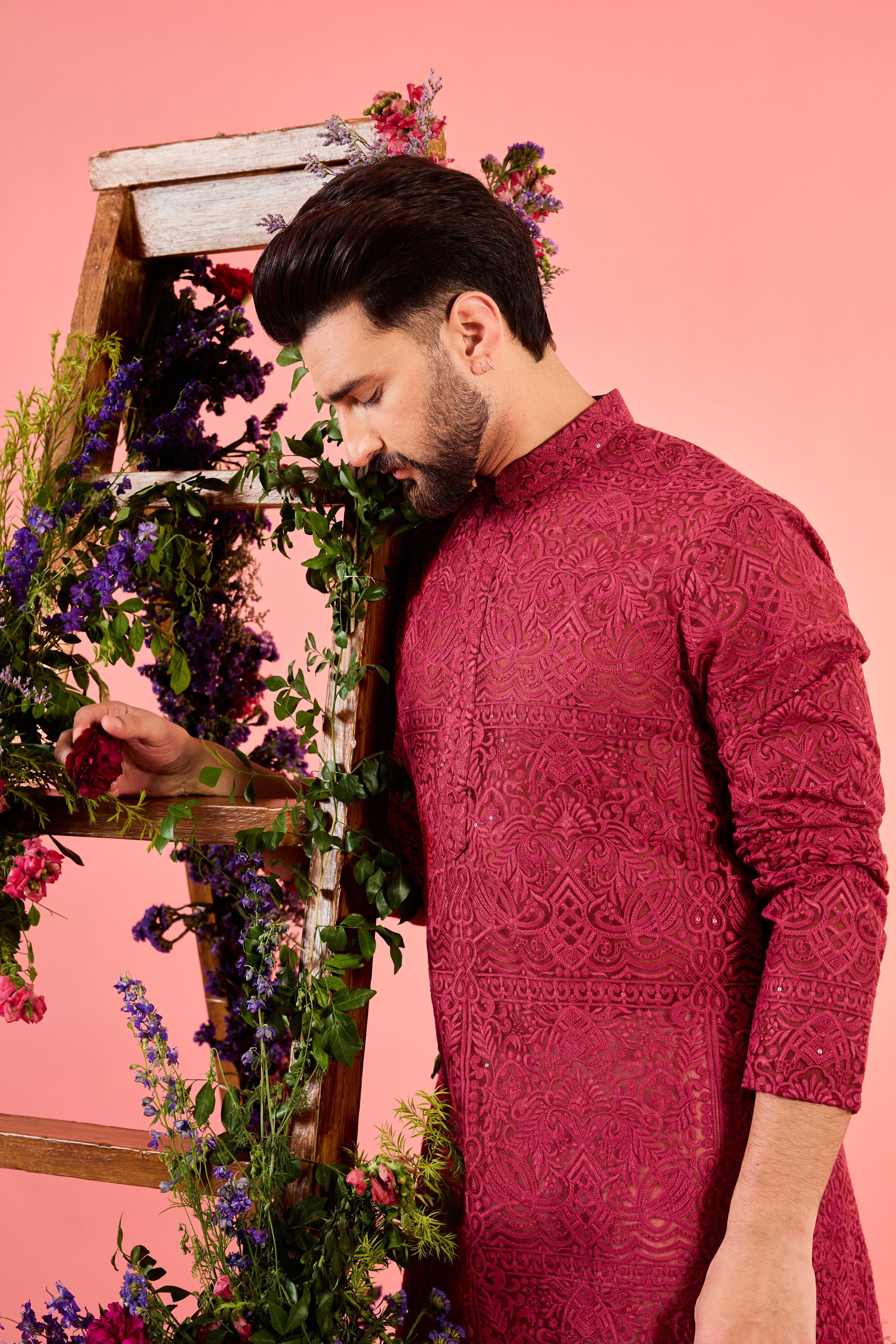 red short sheer chikankari kurta
