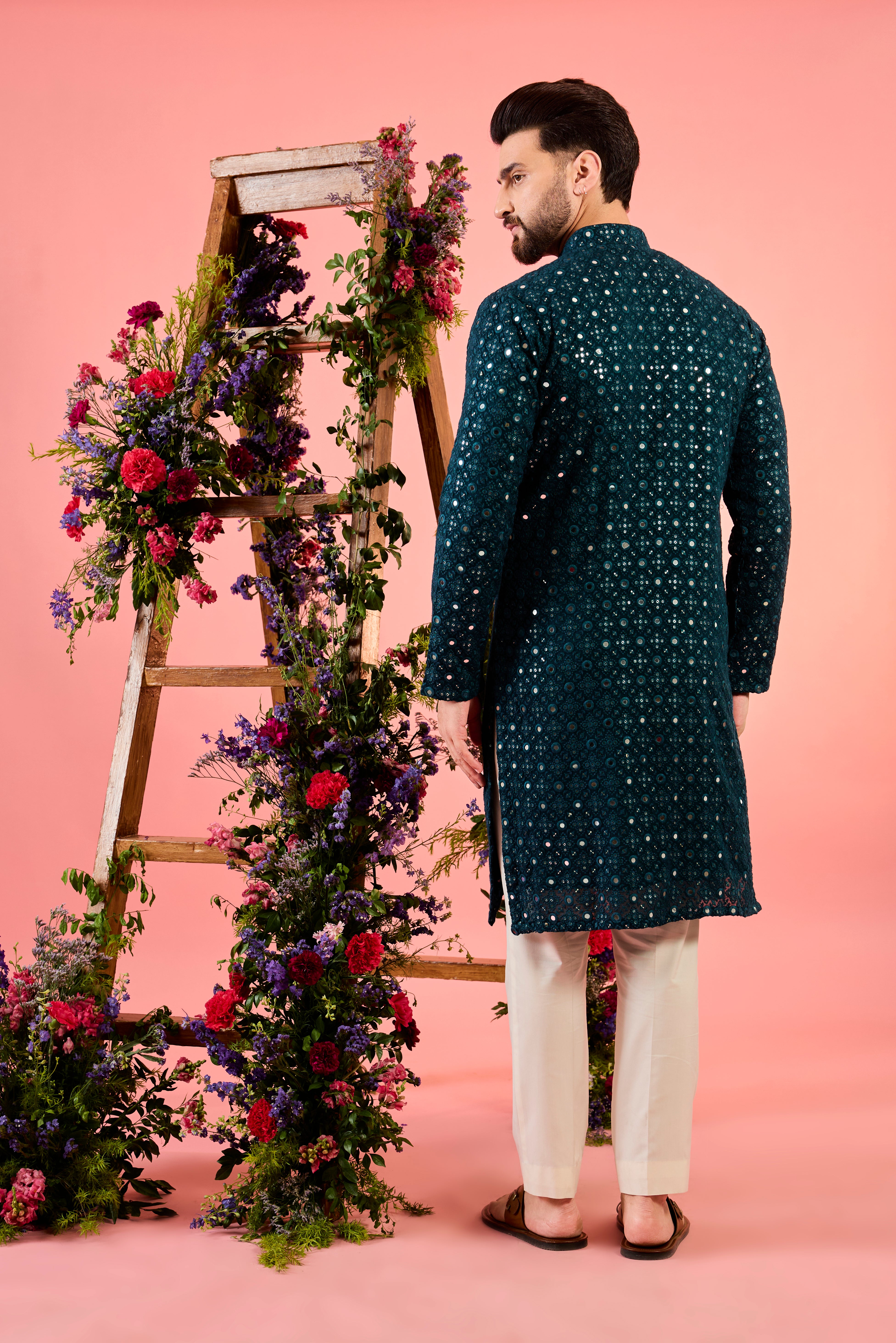 classic teal mirror work kurta