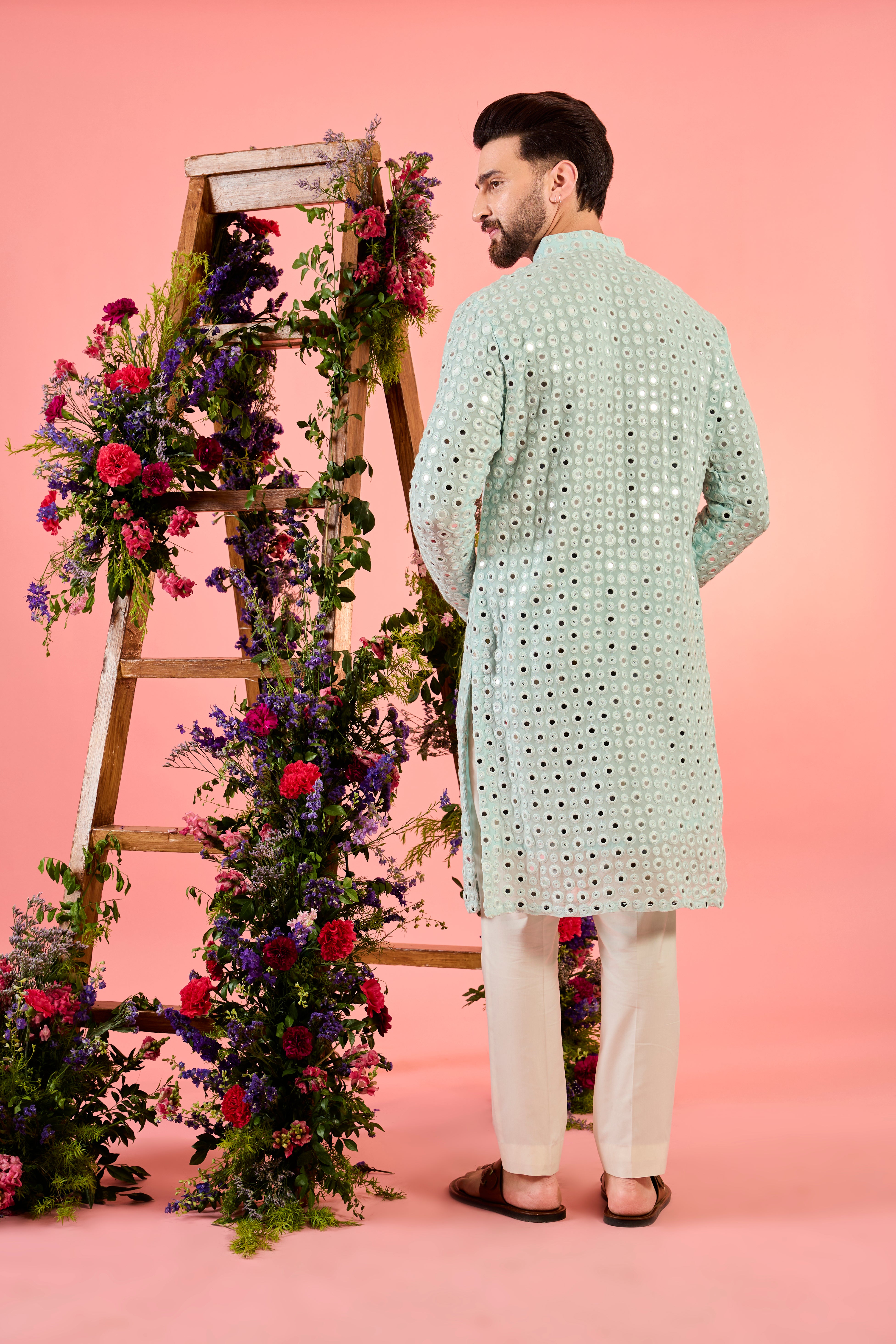 ice blue classic mirror work kurta