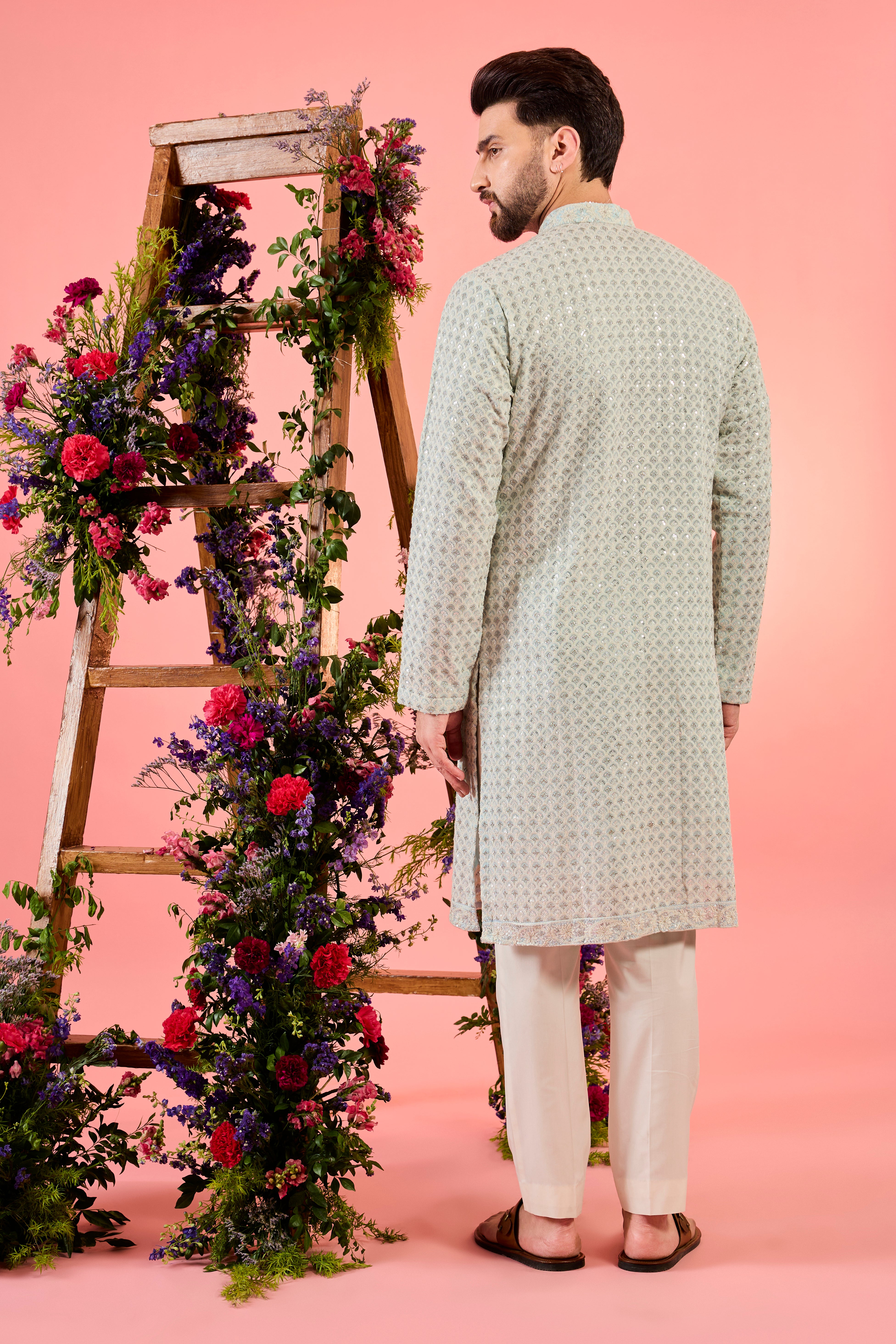 blue chikankari kurta with intricate sequin work