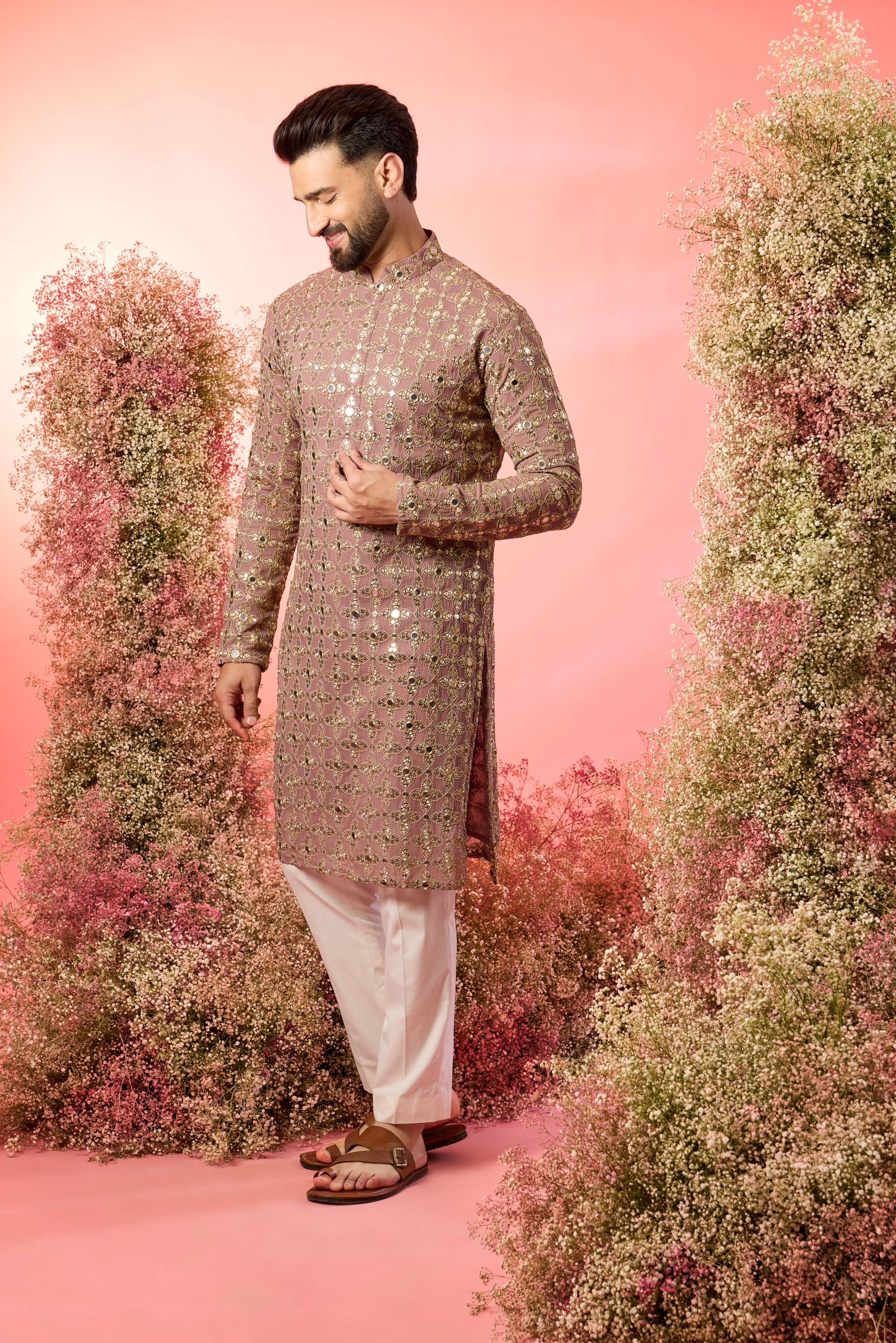 signature purple mirror work kurta