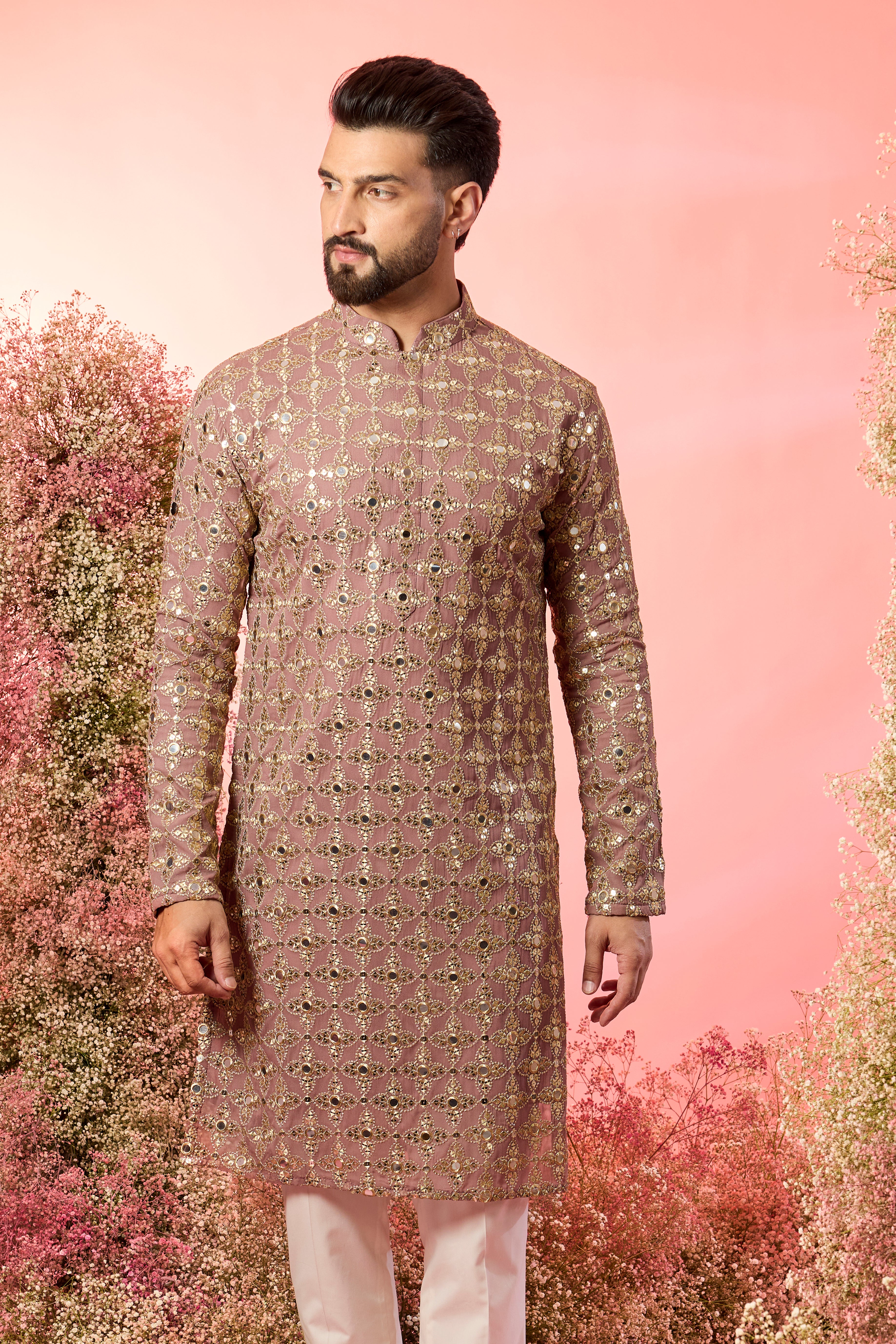 signature purple mirror work kurta