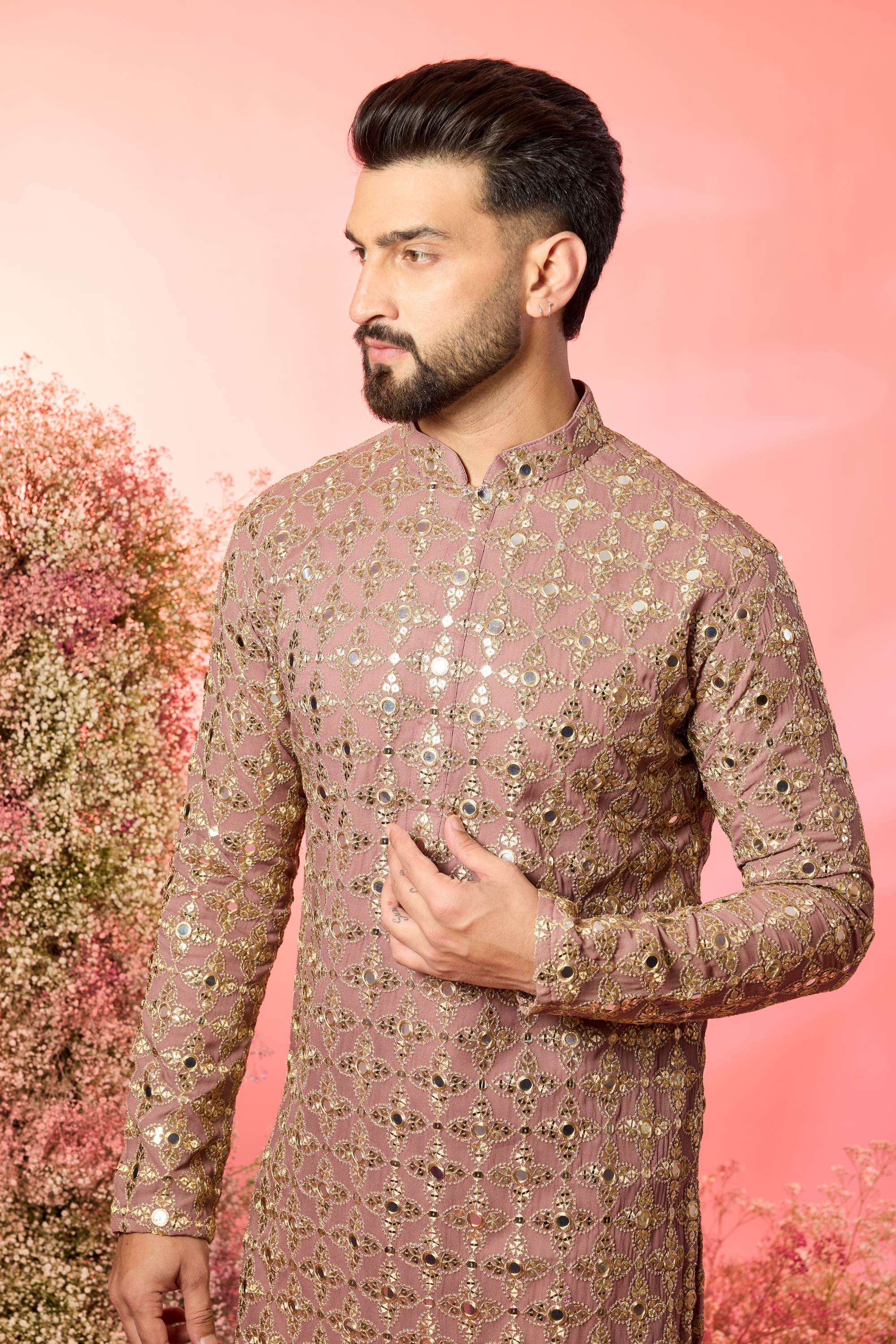 signature purple mirror work kurta