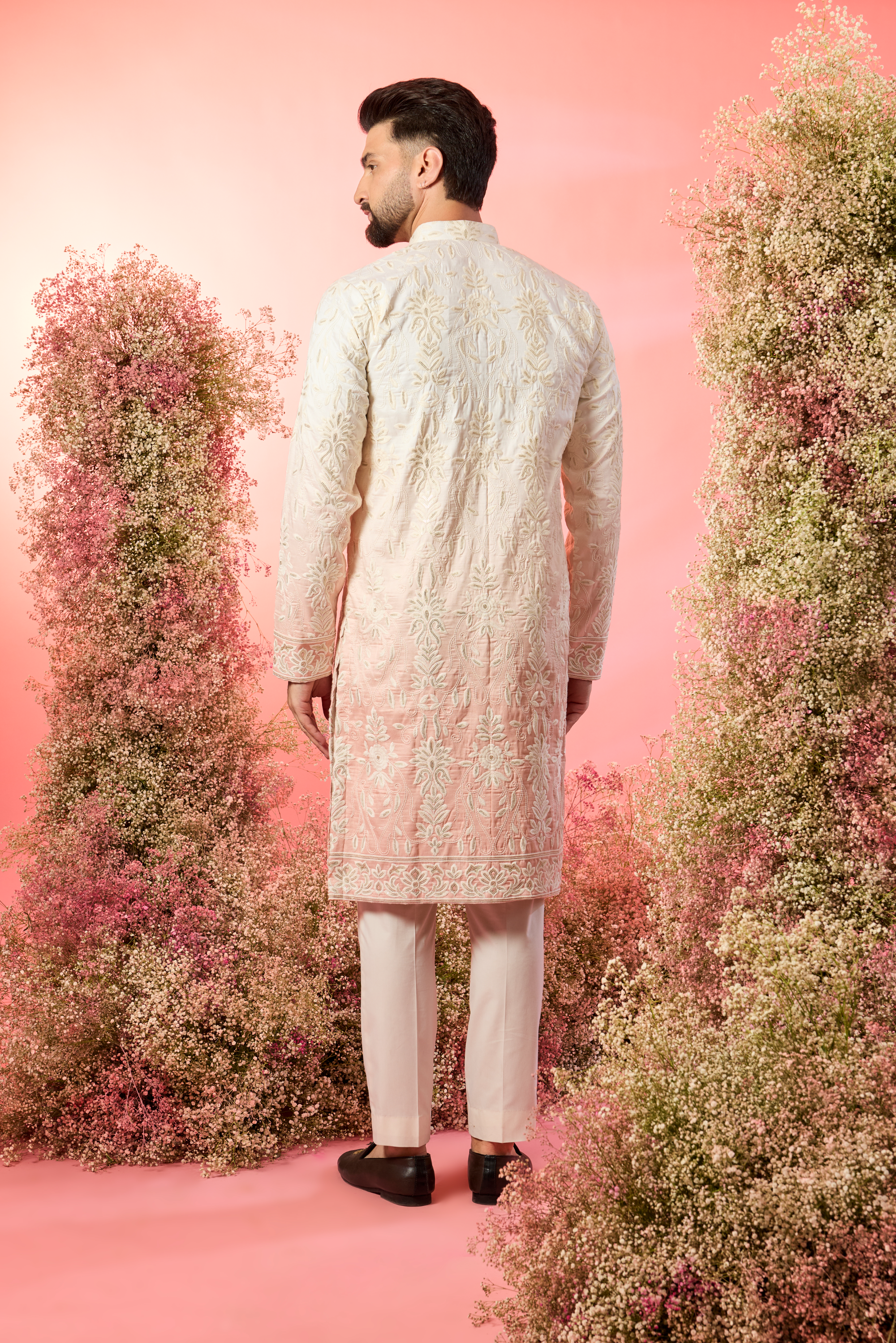 ivory- peach ombre shaded chikankari kurta