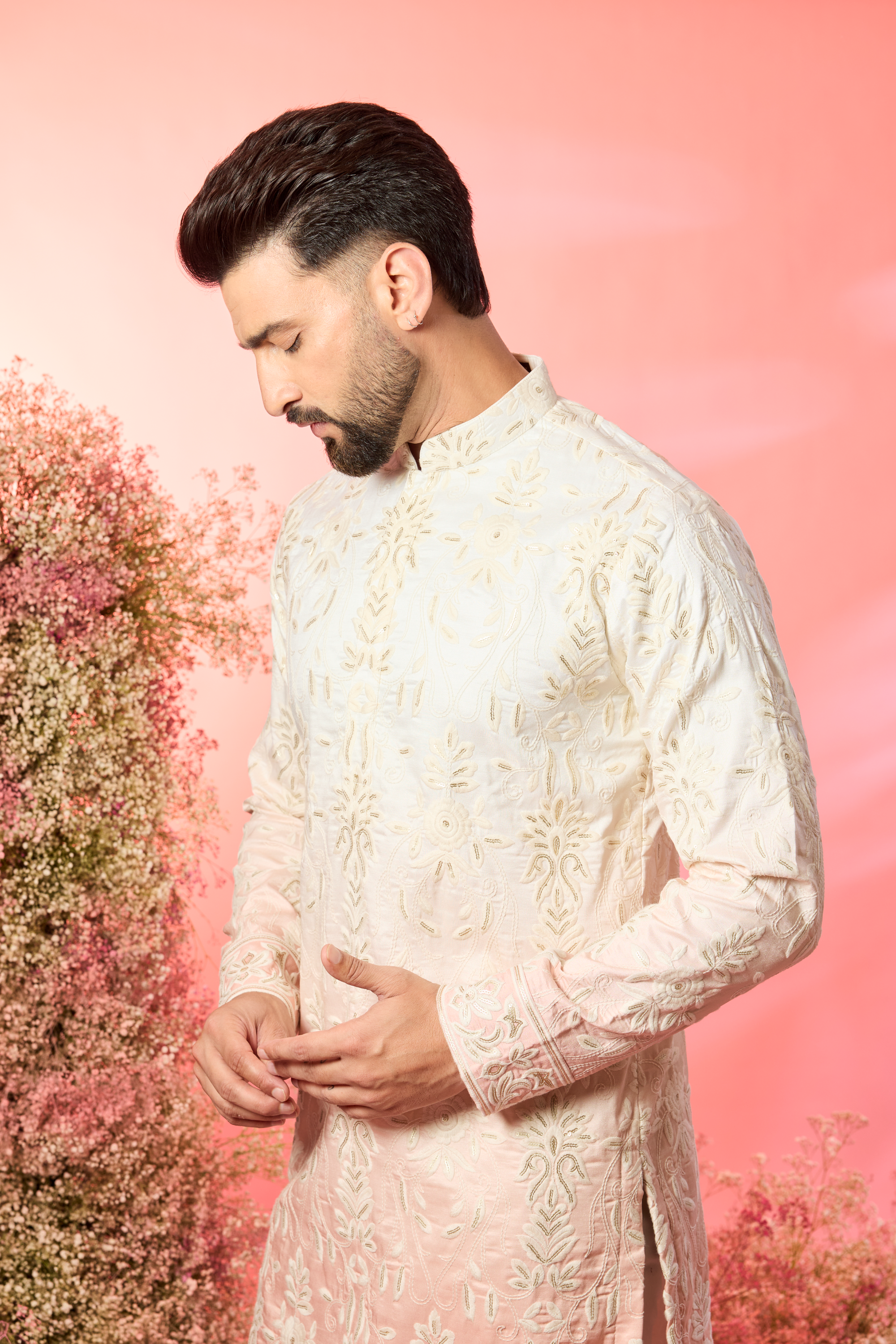 ivory- peach ombre shaded chikankari kurta