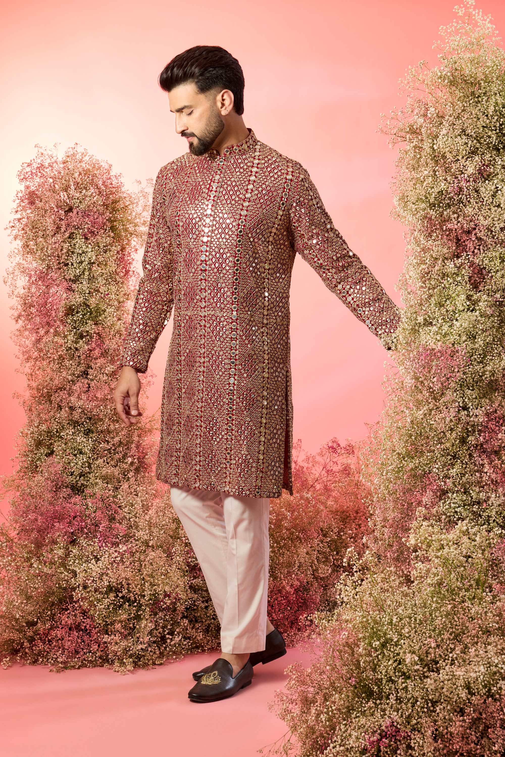 Signature maroon mirror work kurta with zari work