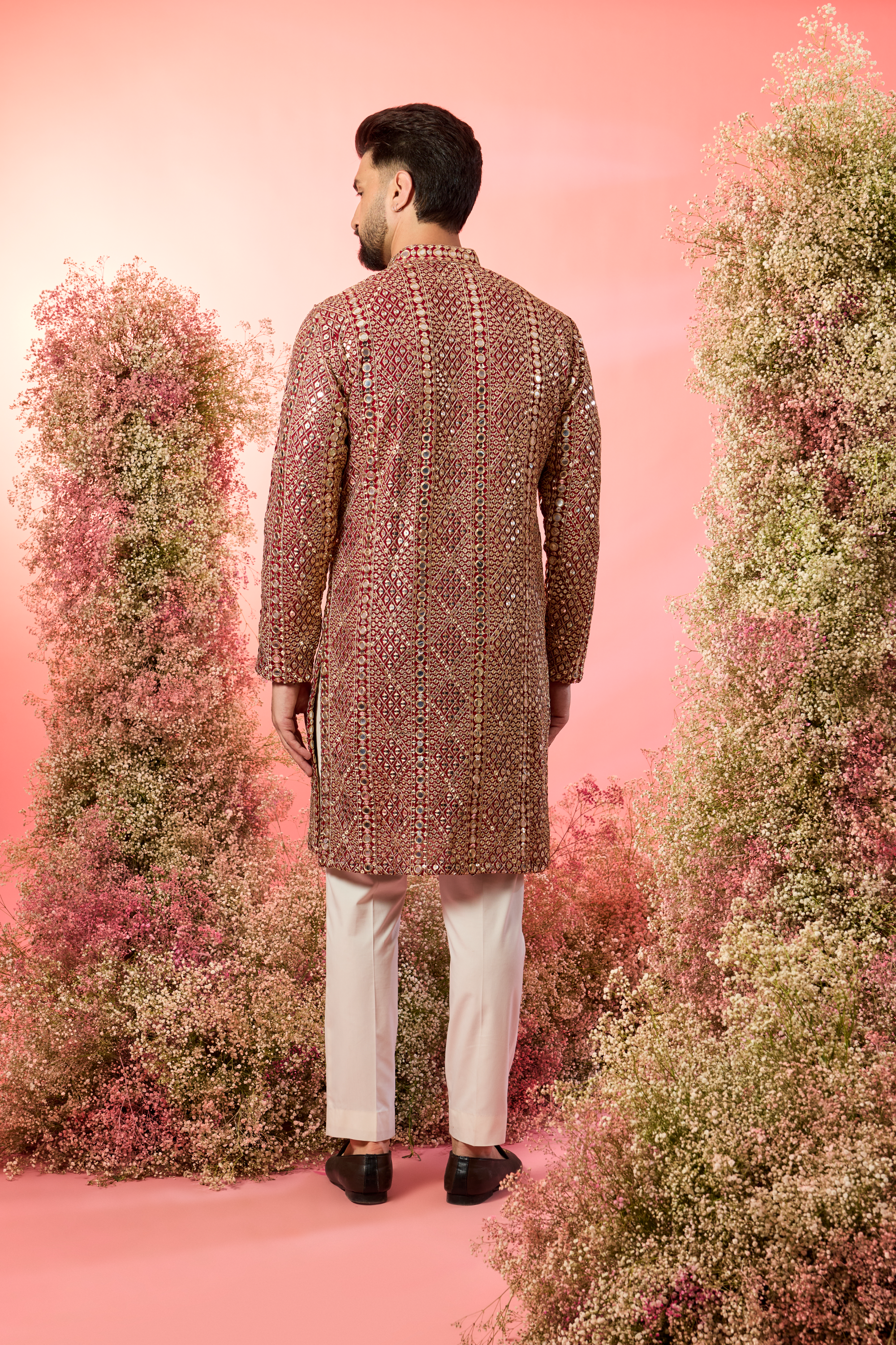 Signature maroon mirror work kurta with zari work