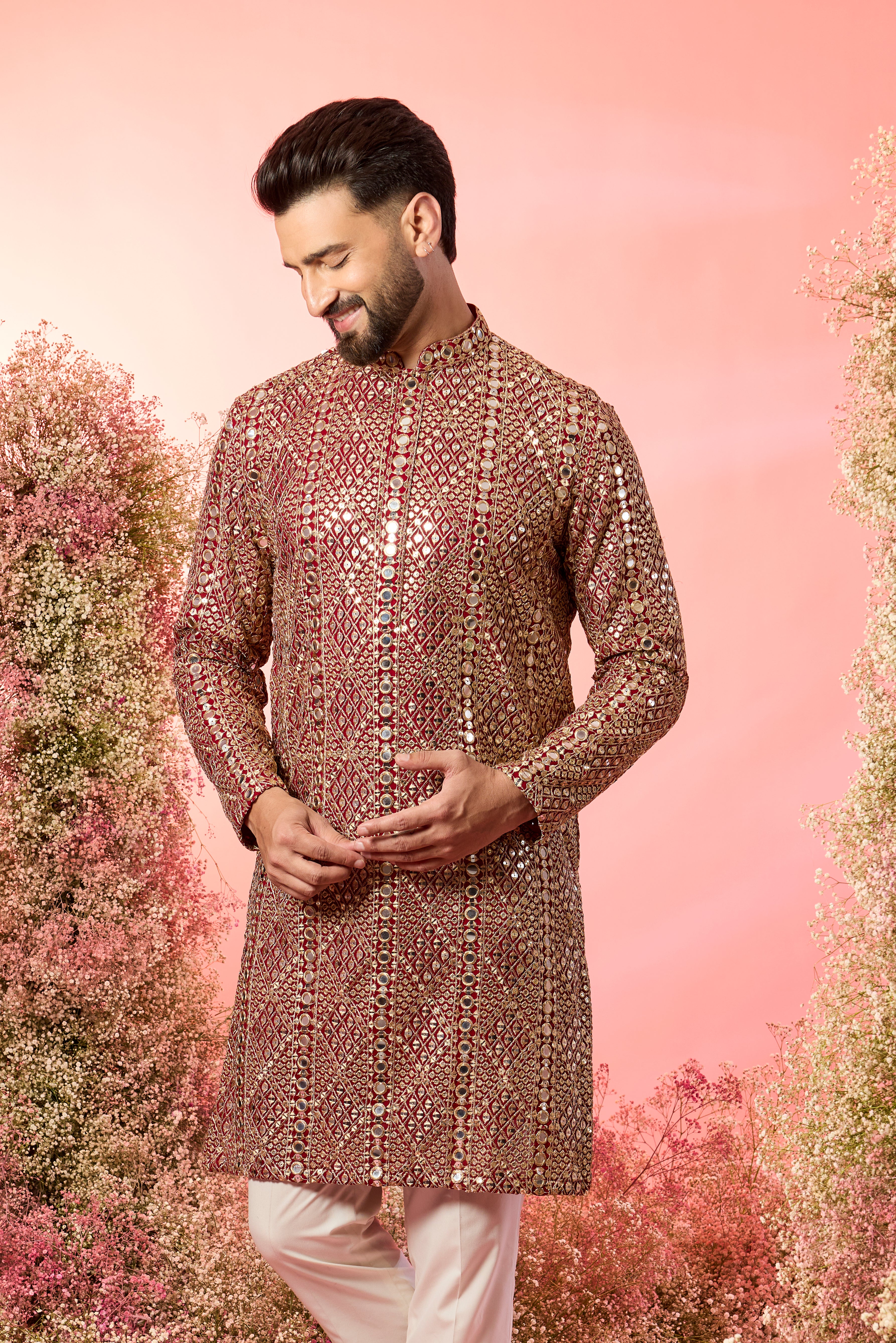 Signature maroon mirror work kurta with zari work