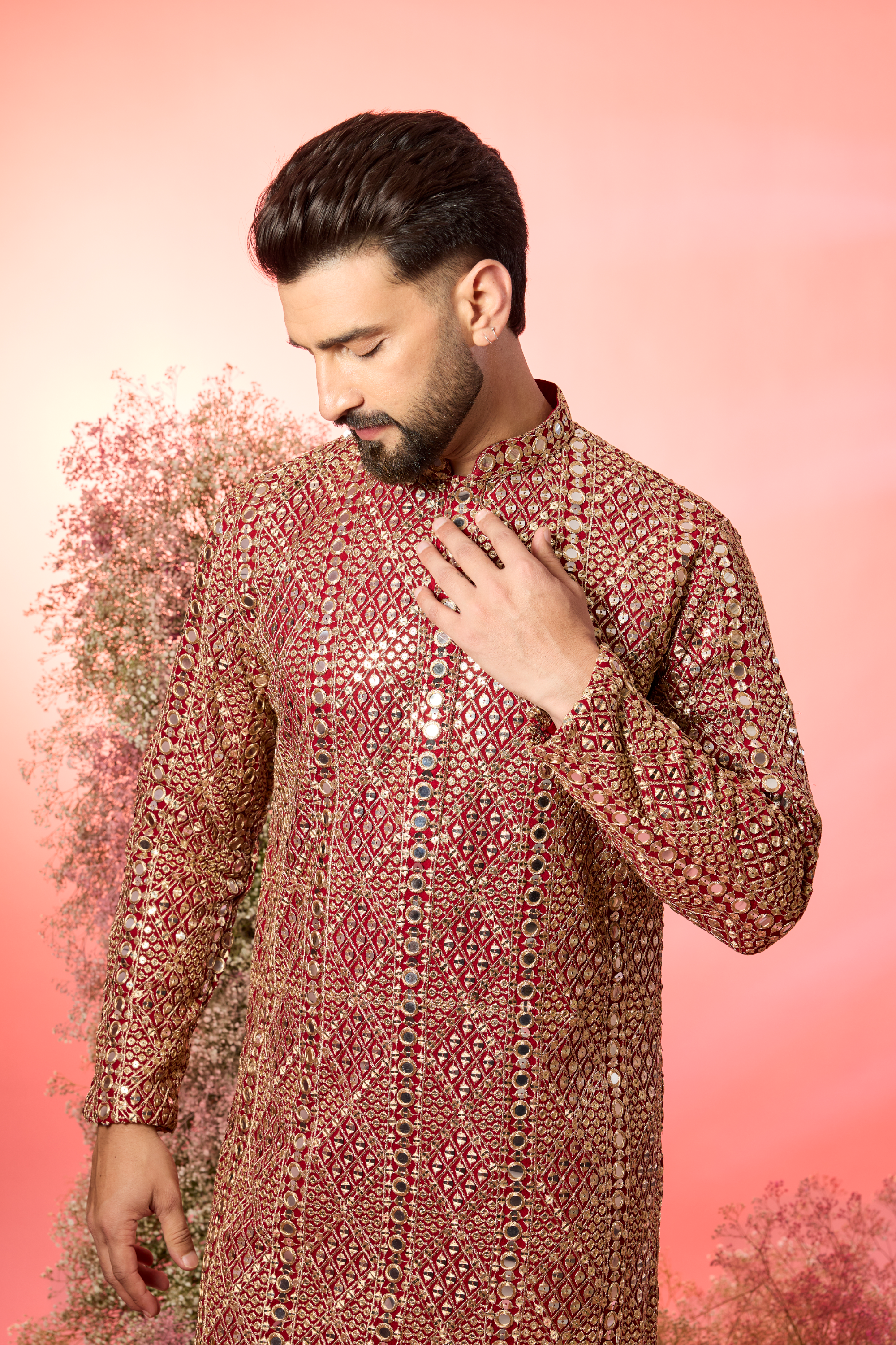 Signature maroon mirror work kurta with zari work