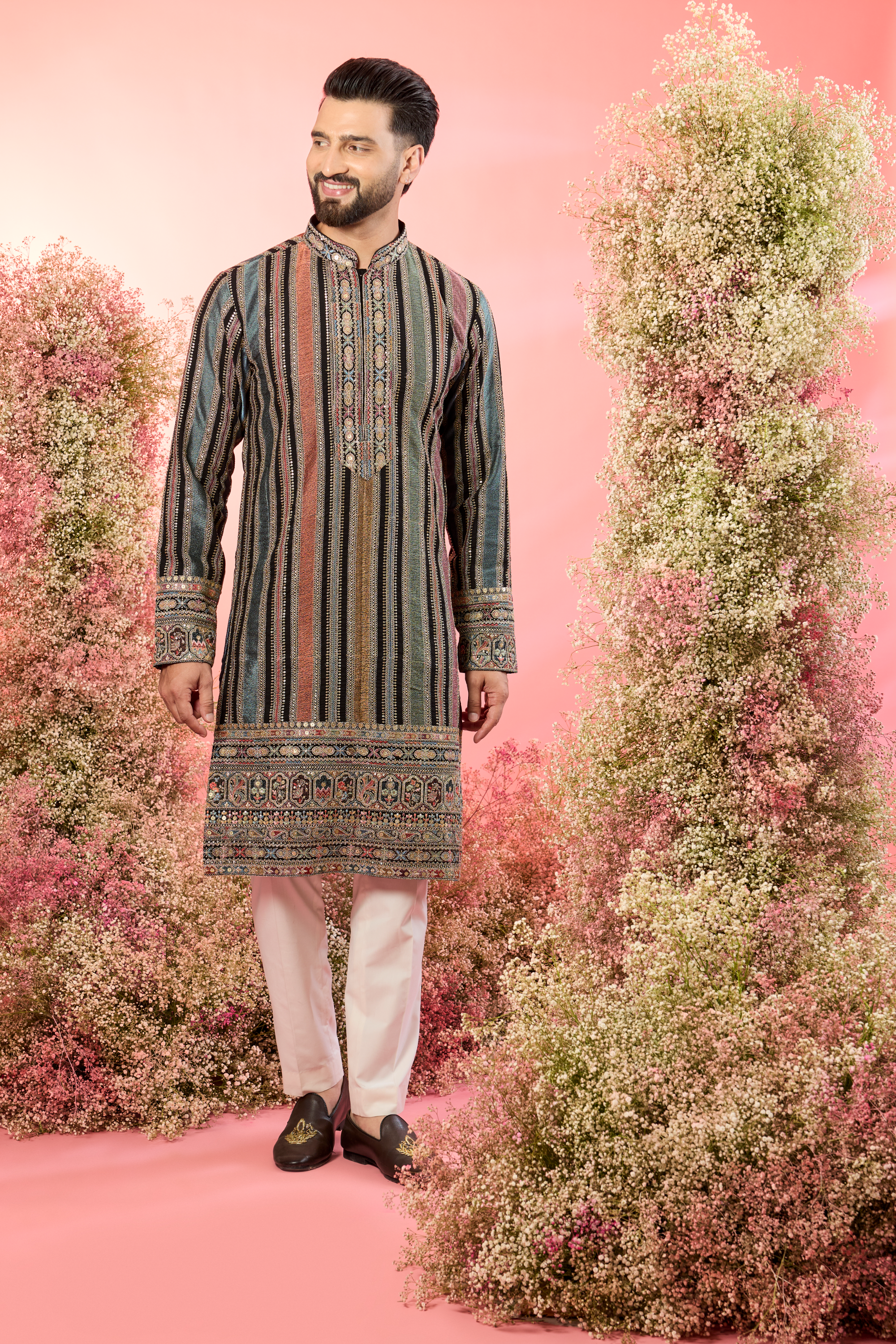 A Symphony of Stripes, Sparkle, and Exquisite Detail- the perfect thread work kurta
