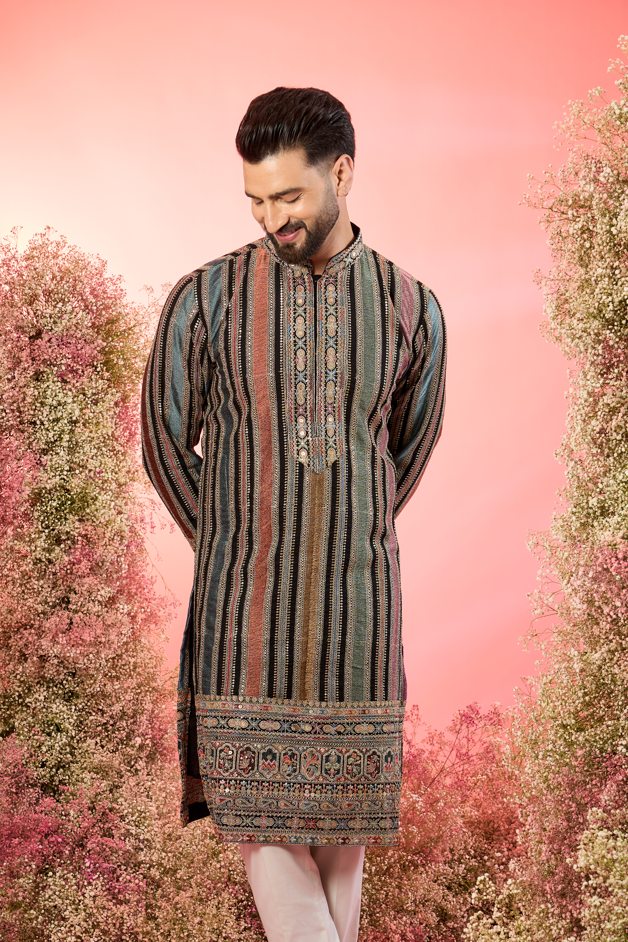 A Symphony of Stripes, Sparkle, and Exquisite Detail- the perfect thread work kurta