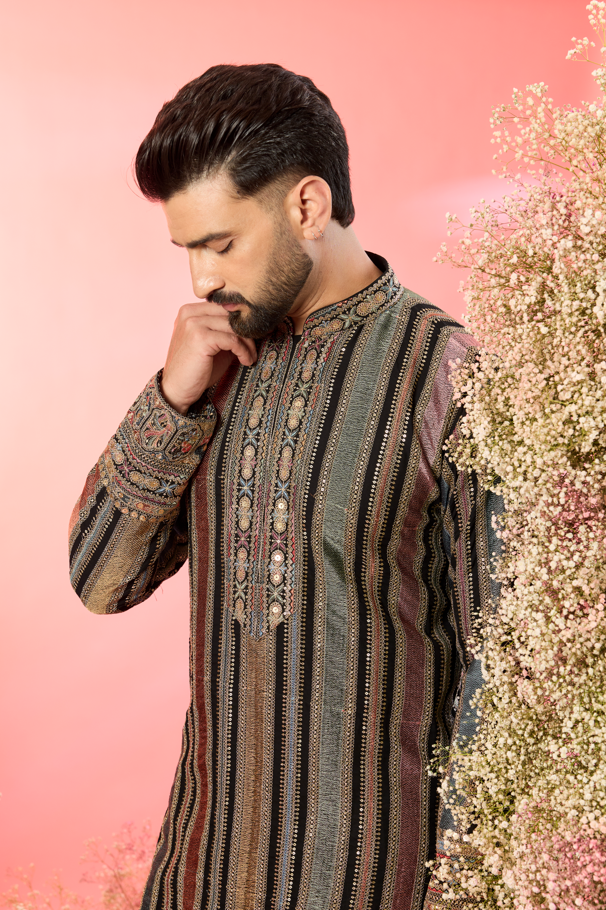 A Symphony of Stripes, Sparkle, and Exquisite Detail- the perfect thread work kurta