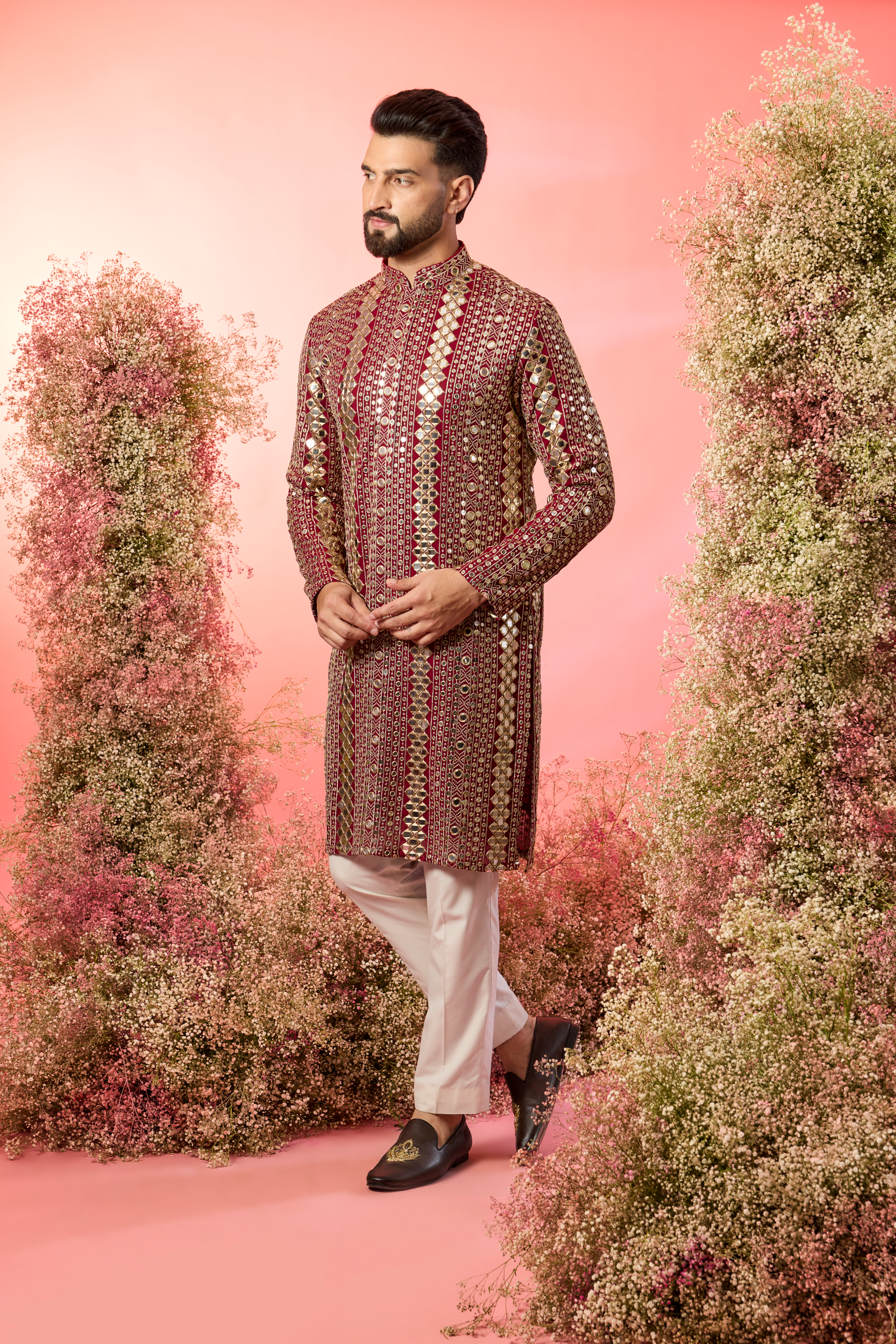 Signature maroon mirror work kurta with zari work
