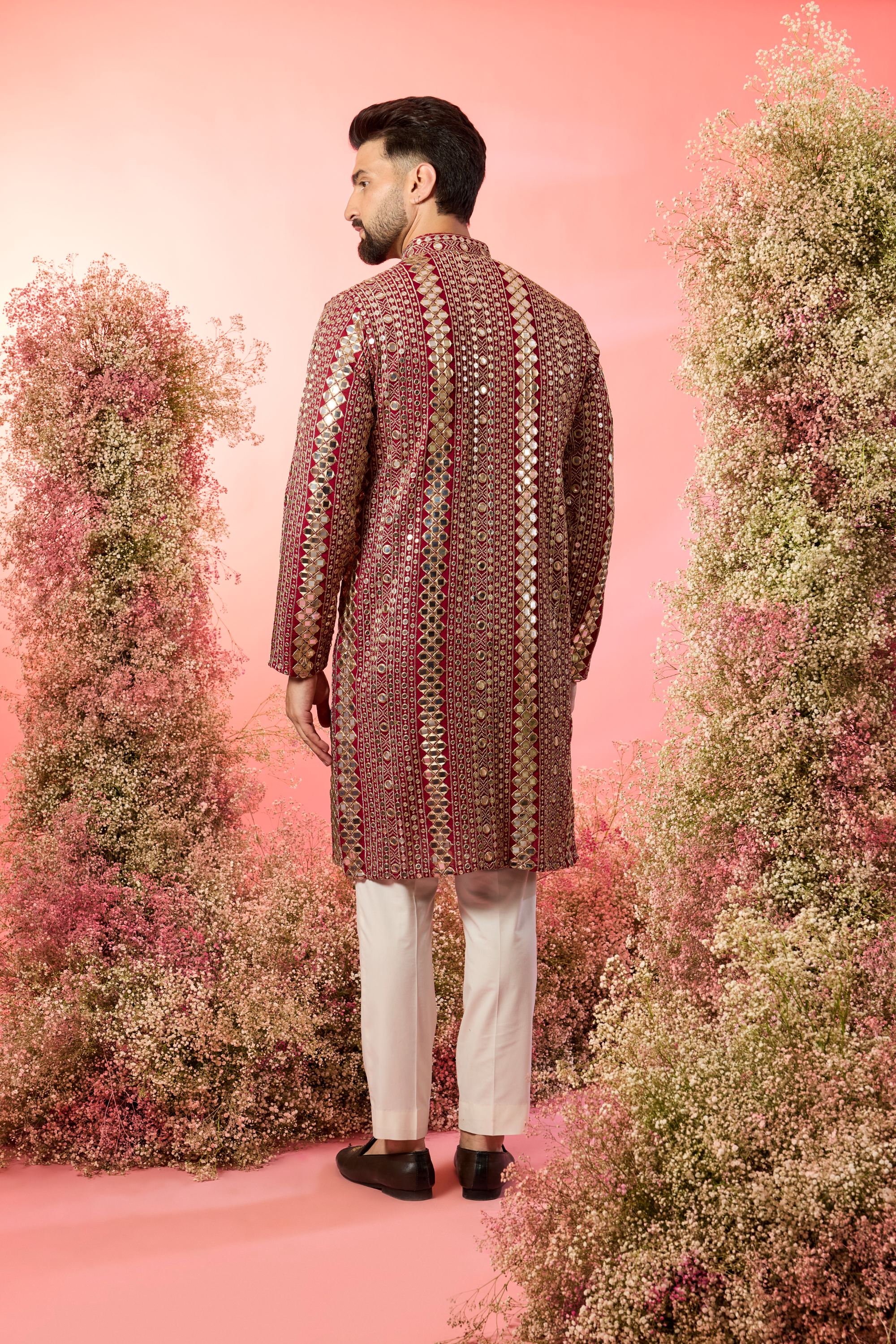 Signature maroon mirror work kurta with zari work