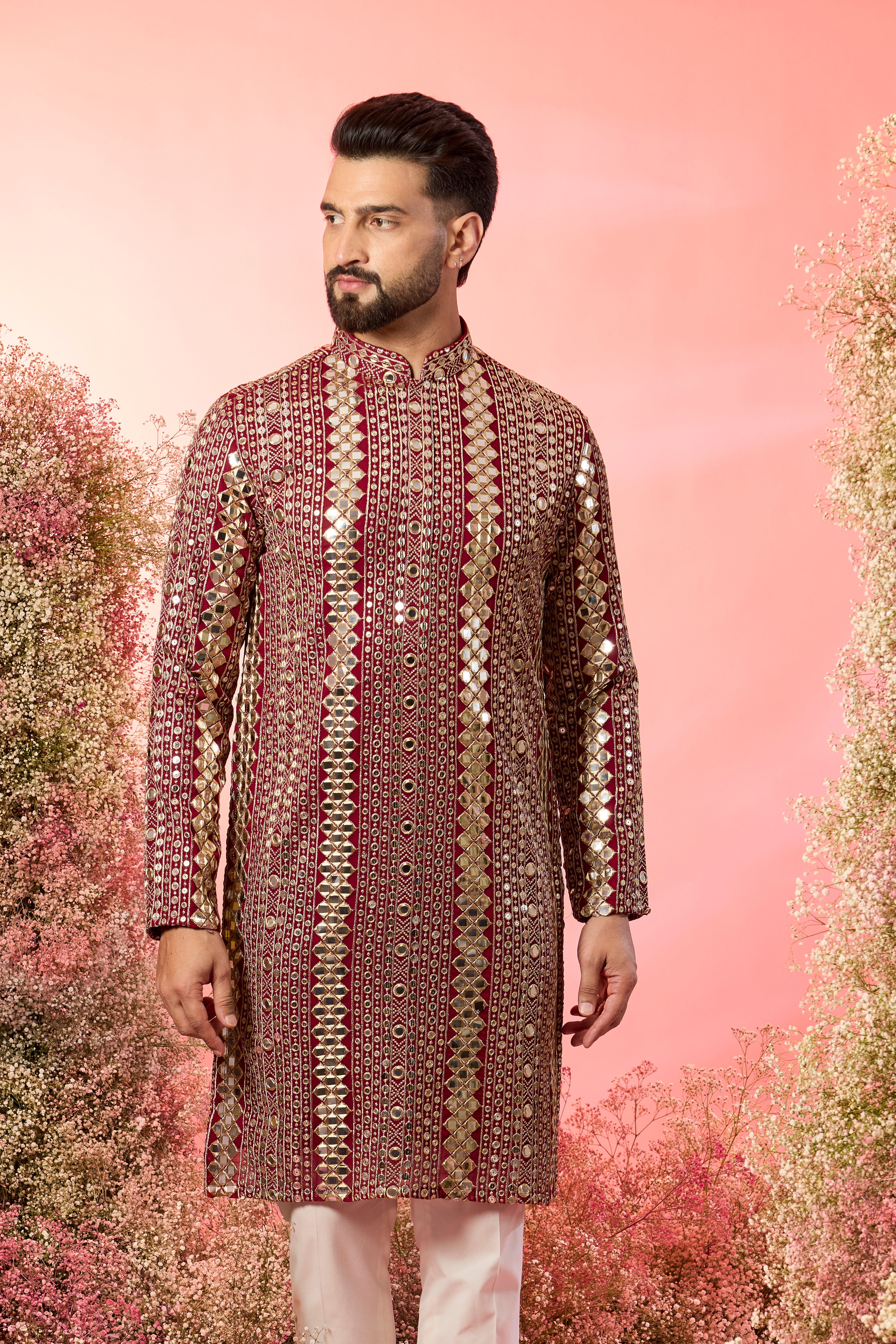 Signature maroon mirror work kurta with zari work