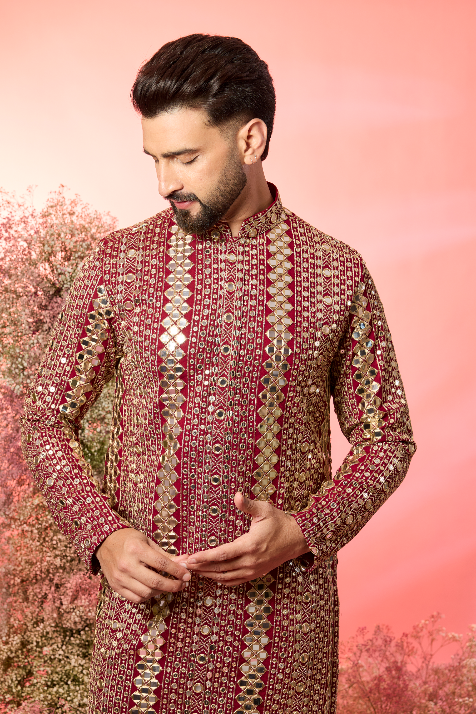 Signature maroon mirror work kurta with zari work