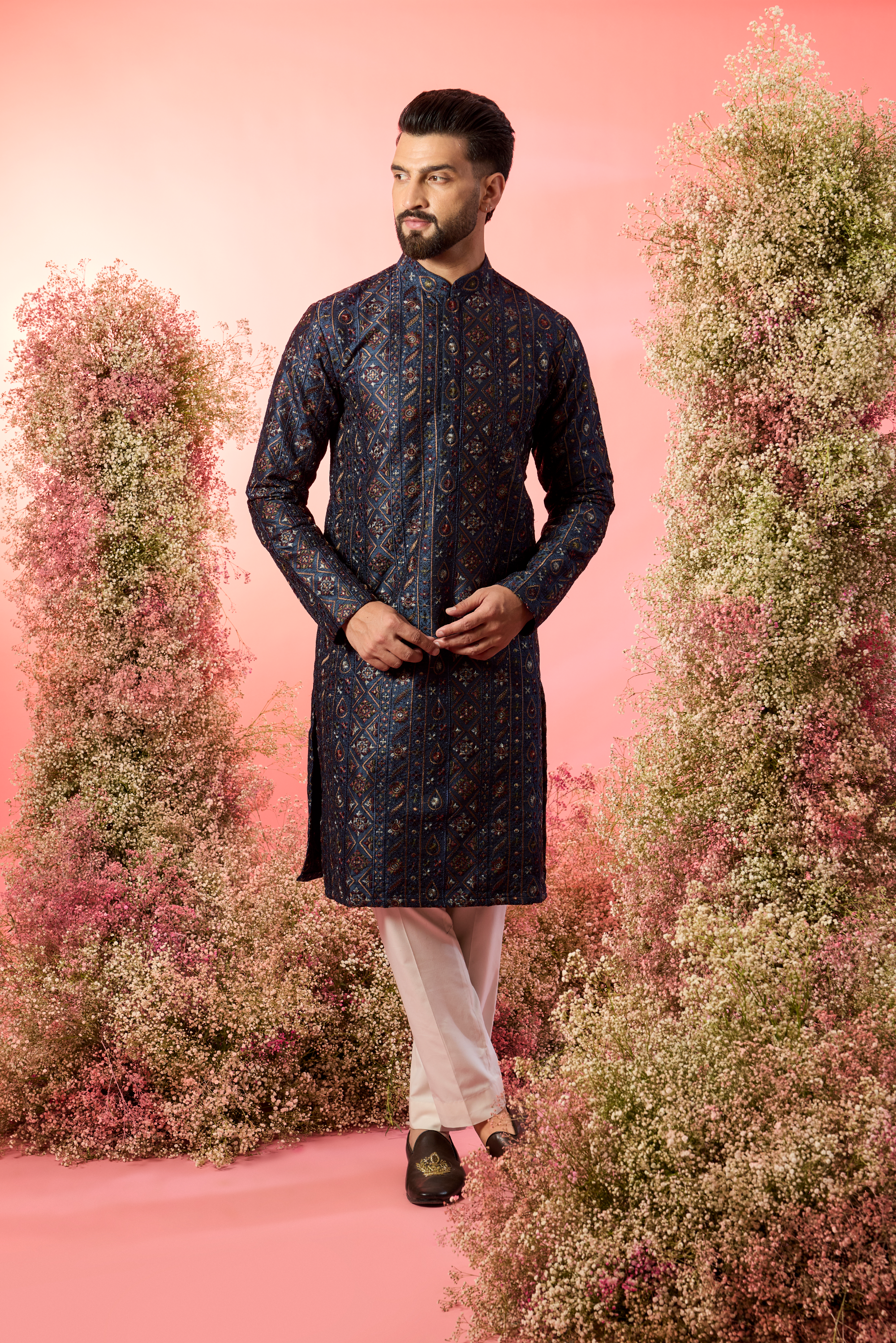 Blue chikankari kurta with intricate multi thread work