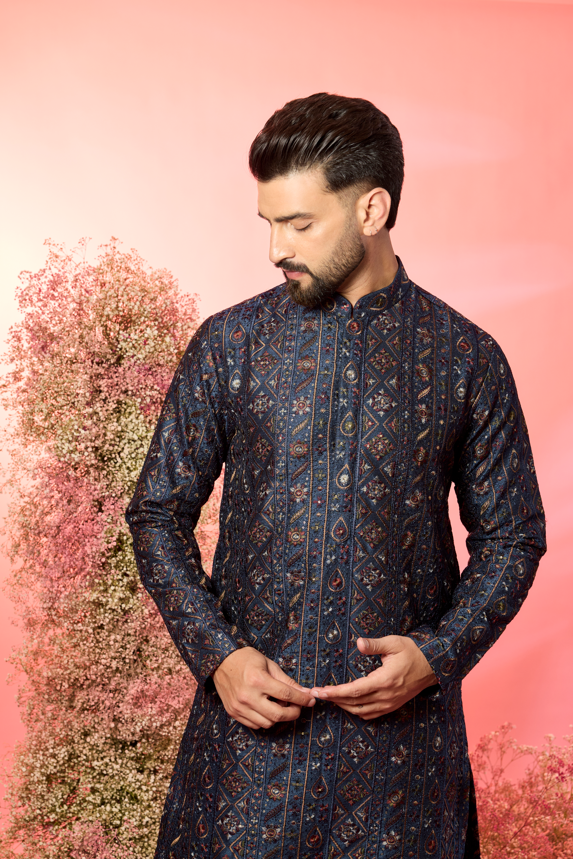 Blue chikankari kurta with intricate multi thread work
