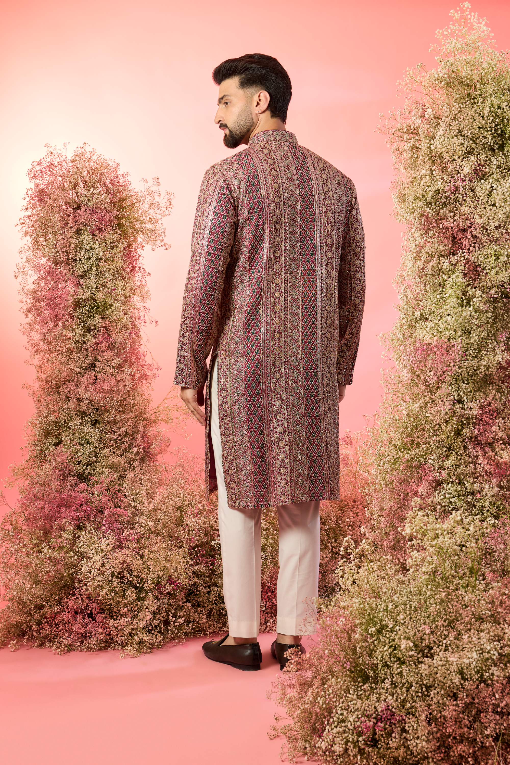 Maroon & Green Zari Kurta: A Tapestry of Opulence