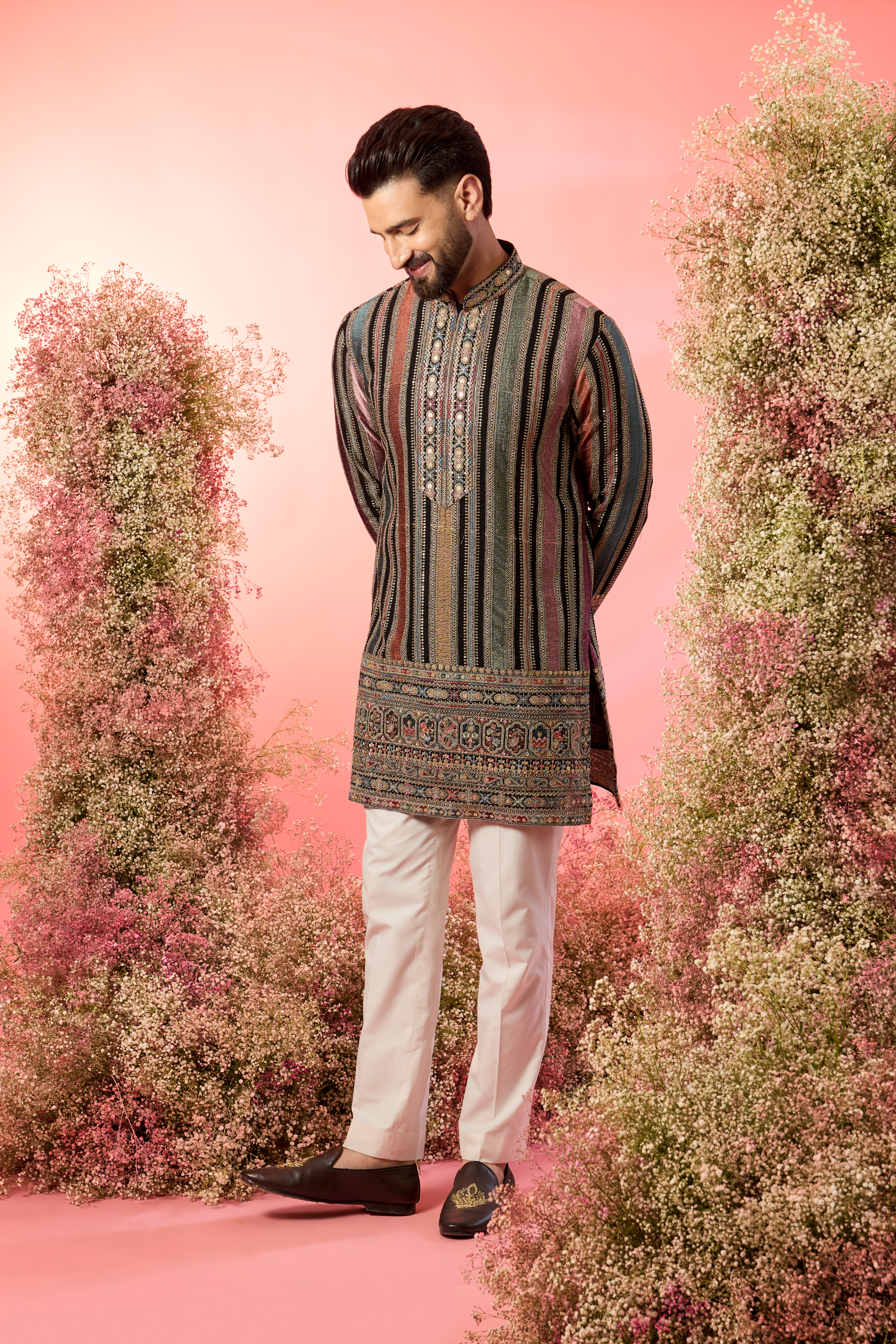 A Symphony of Stripes, Sparkle, and Exquisite Detail- the perfect thread work short kurta