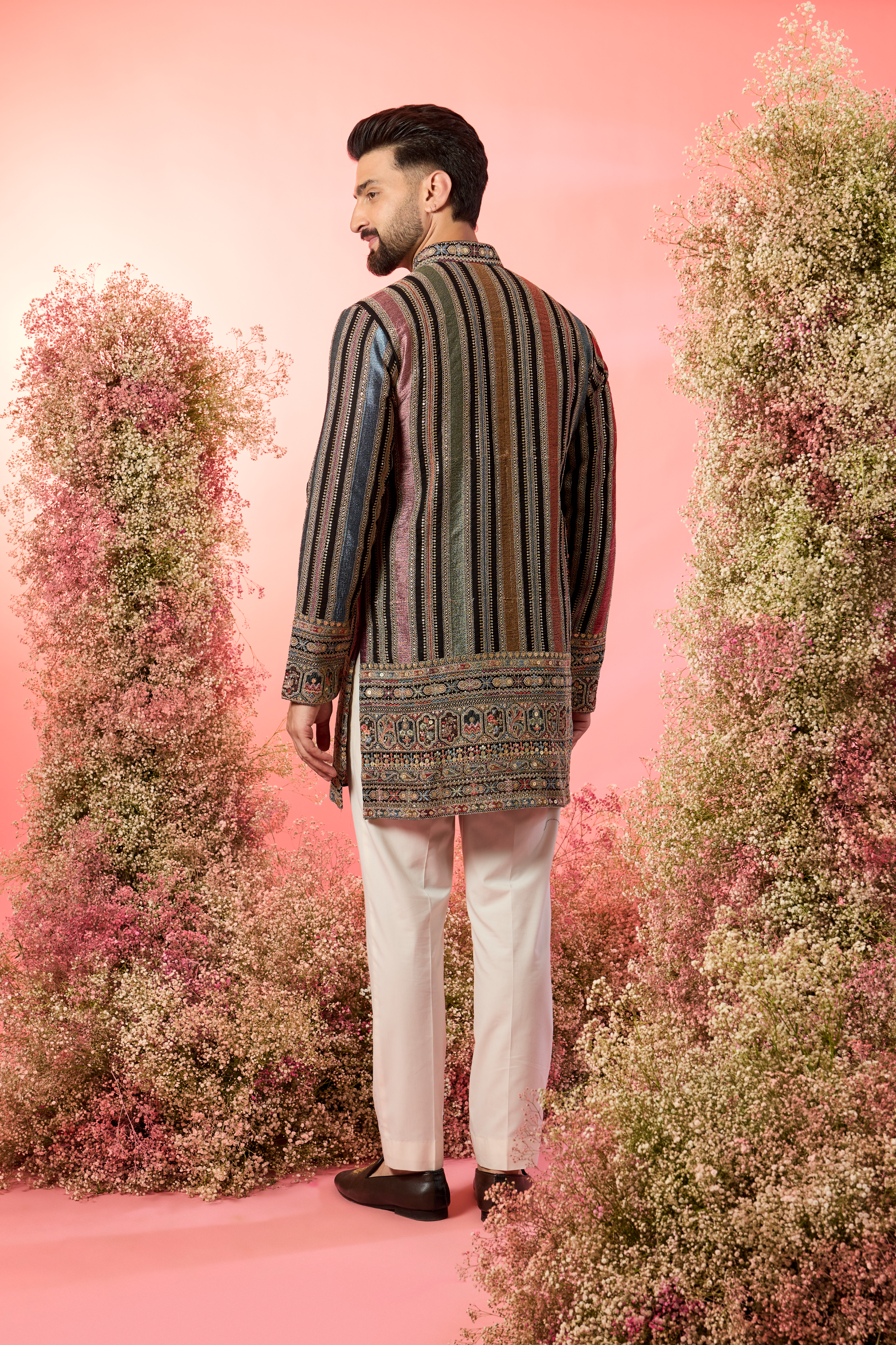 A Symphony of Stripes, Sparkle, and Exquisite Detail- the perfect thread work short kurta