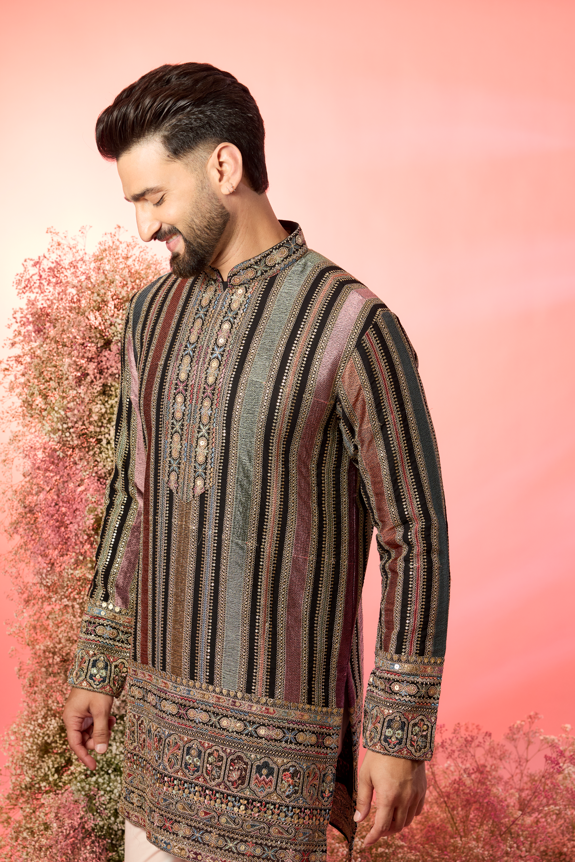 A Symphony of Stripes, Sparkle, and Exquisite Detail- the perfect thread work short kurta