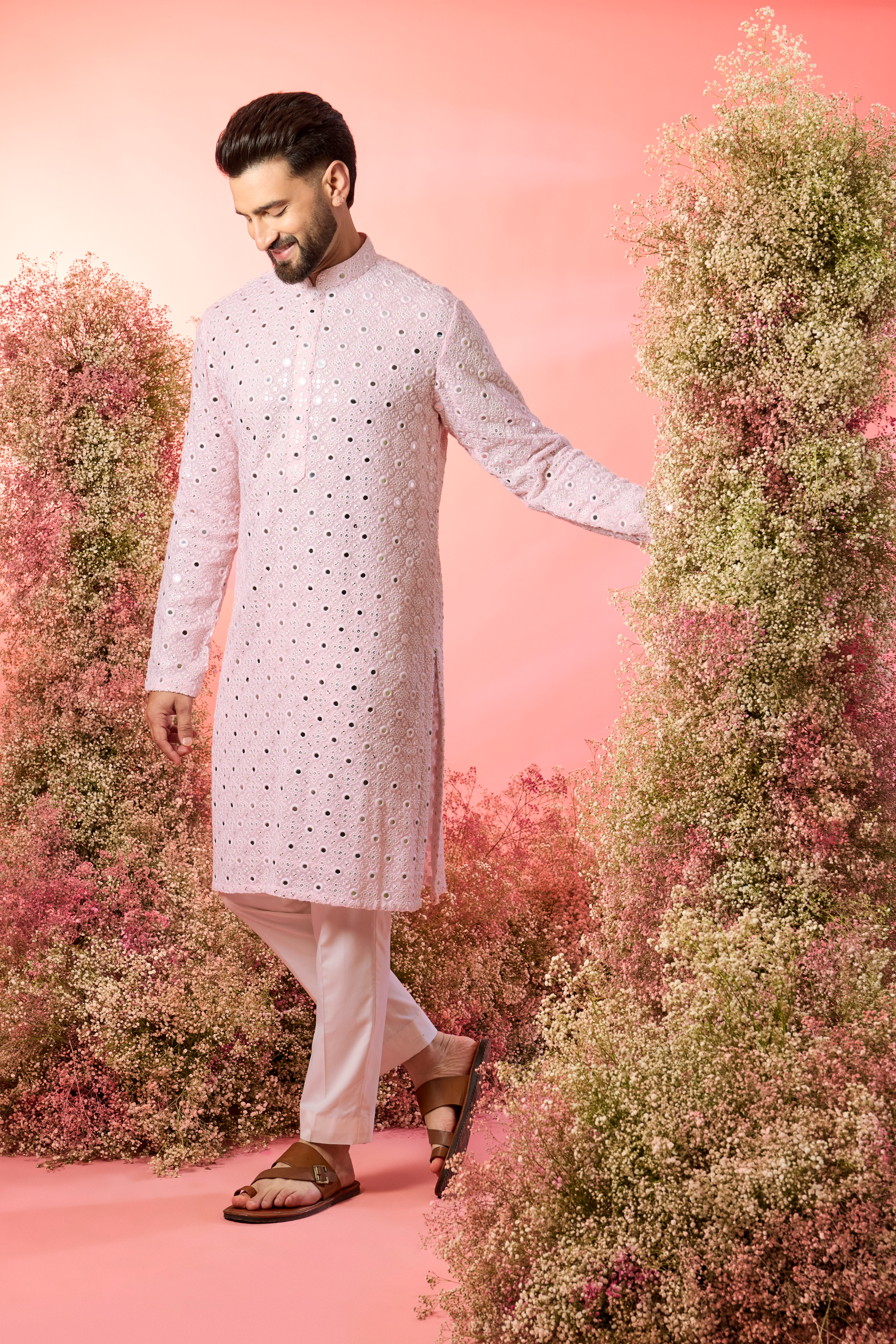 classic pink mirror work kurta