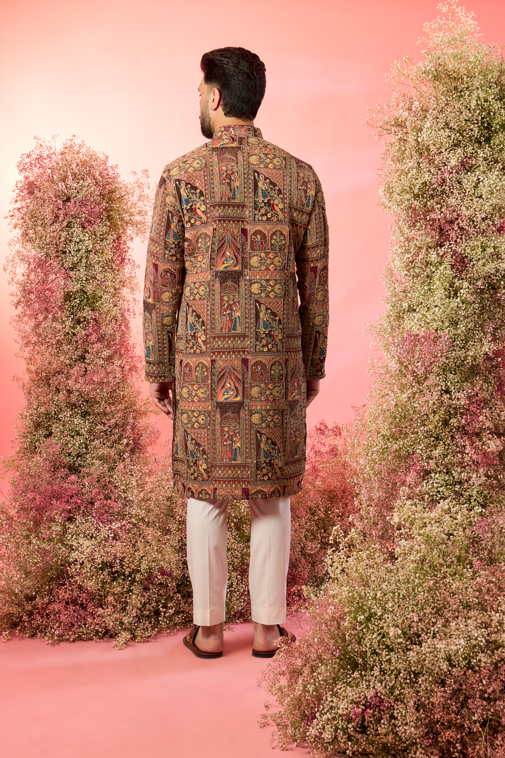 mauve taupe royal mughar kurta with traditional mughhal figures