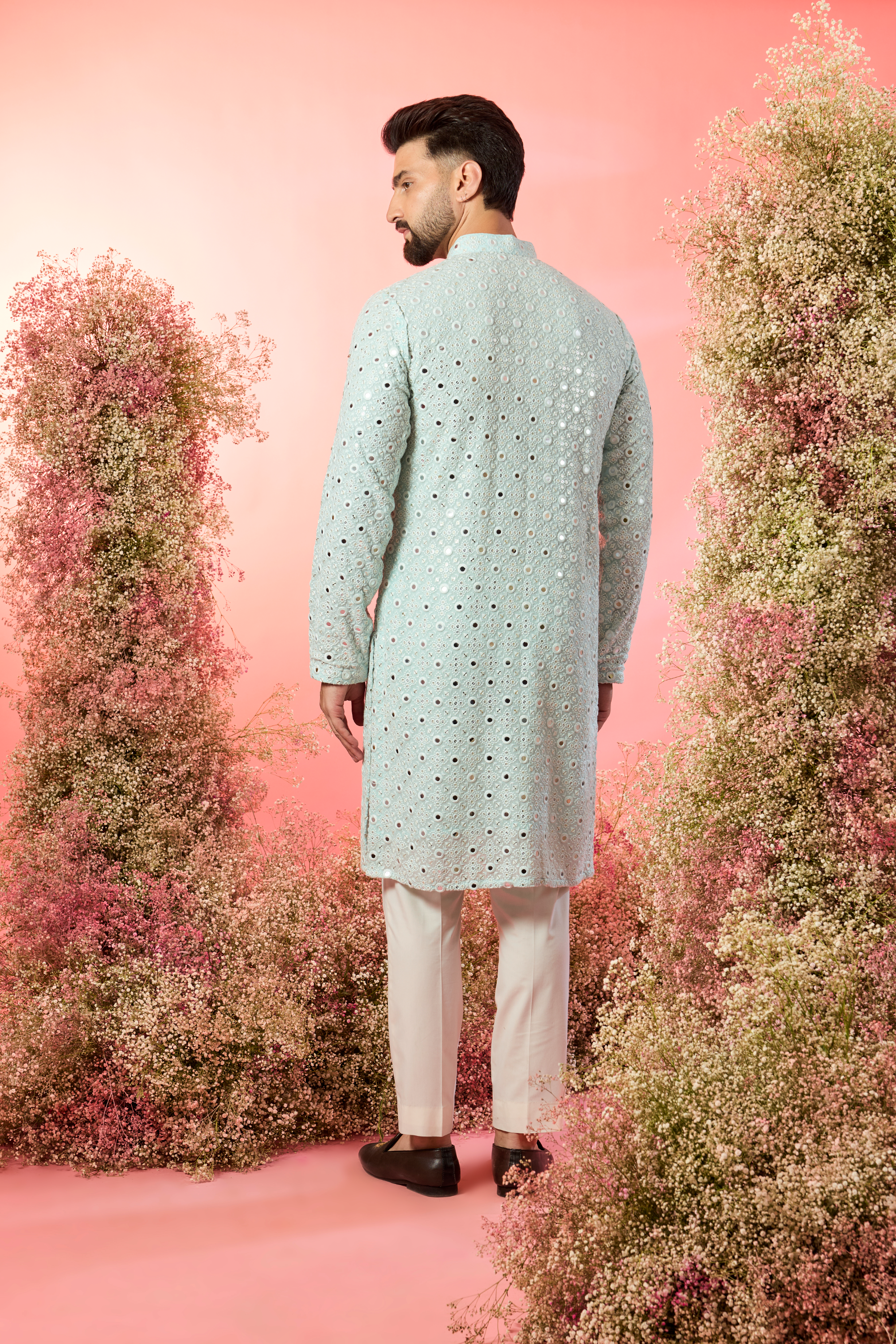 classic powder blue mirror work kurta