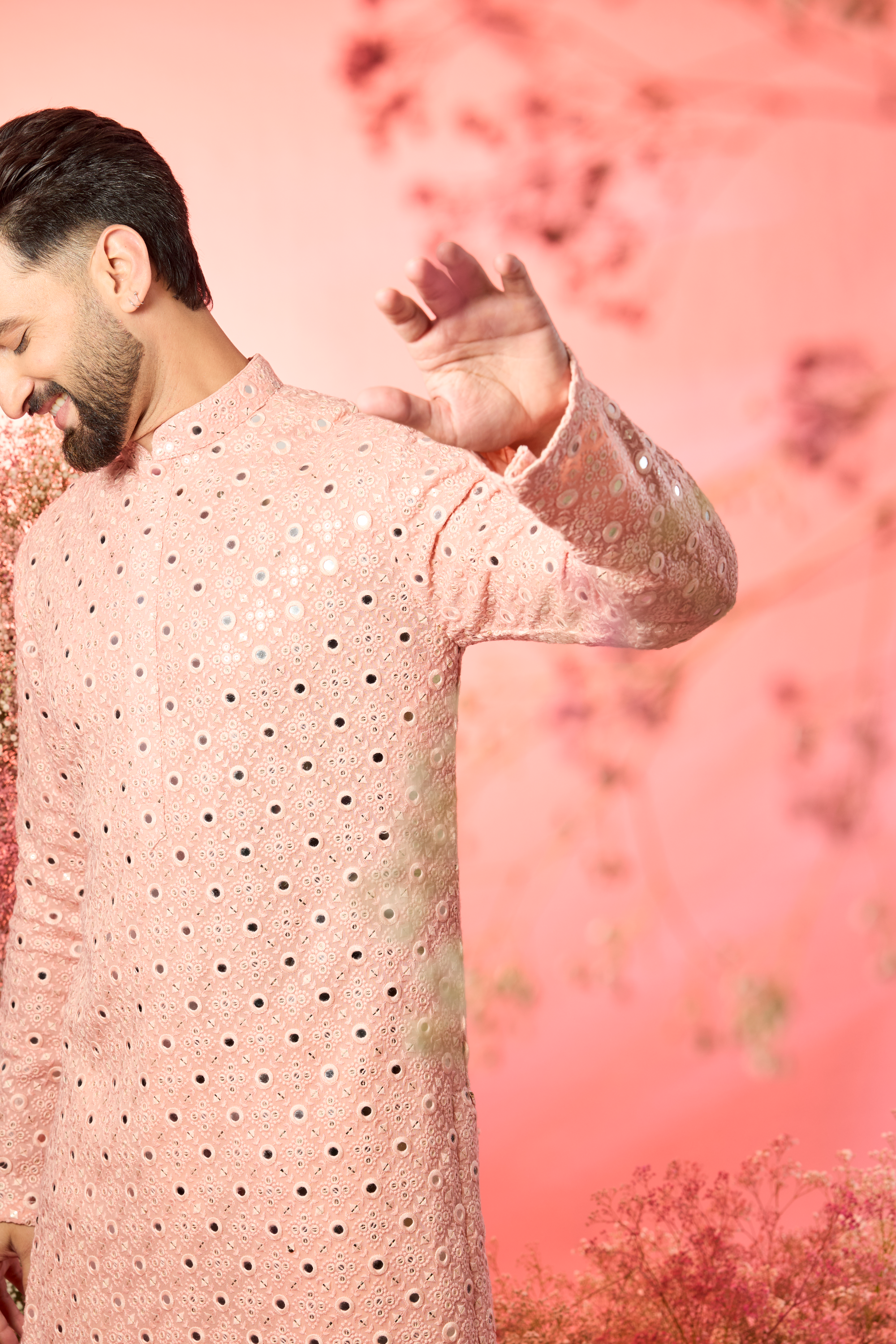 classic peach mirror work kurta