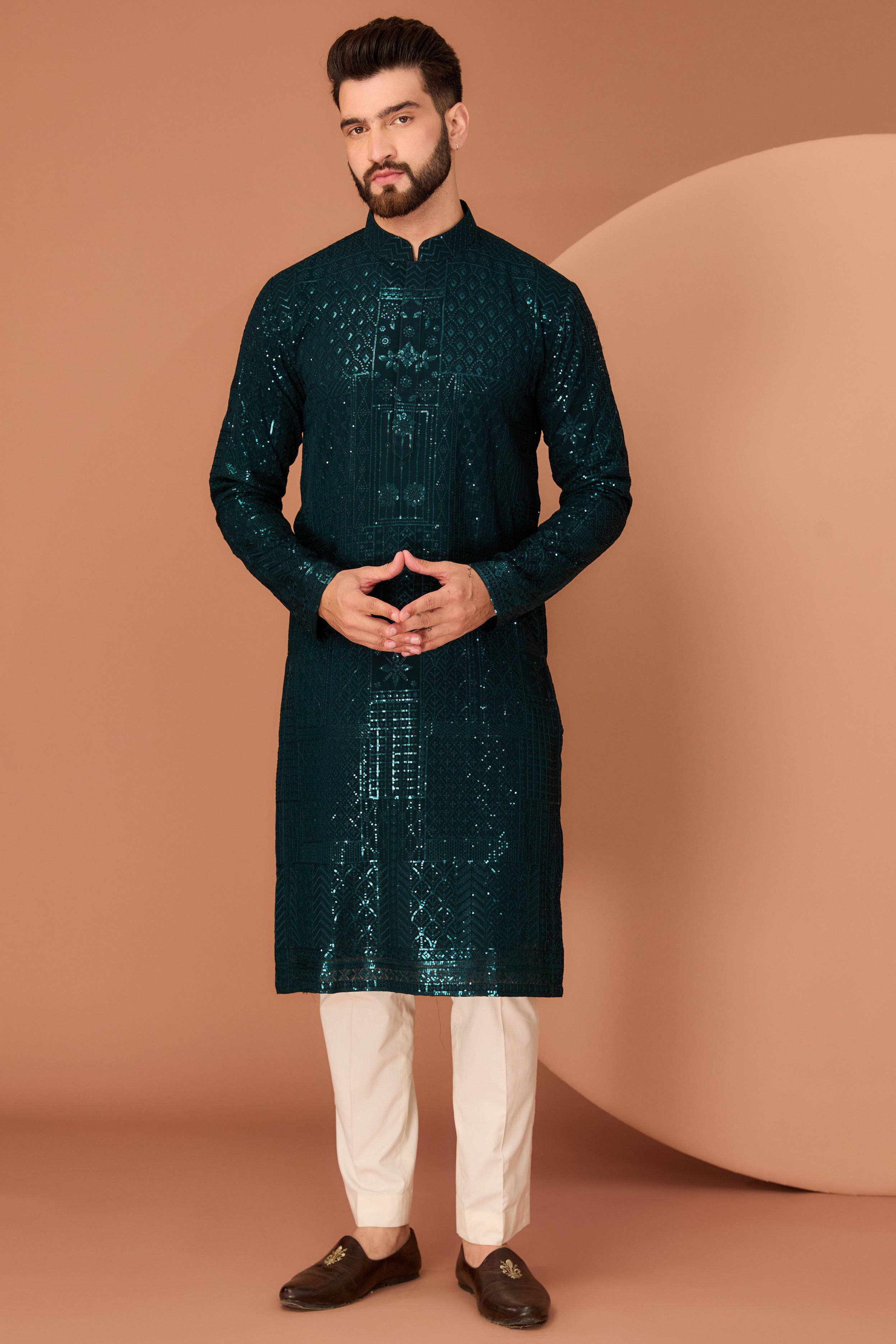 Bottle Green sequined kurta - kasbahmen