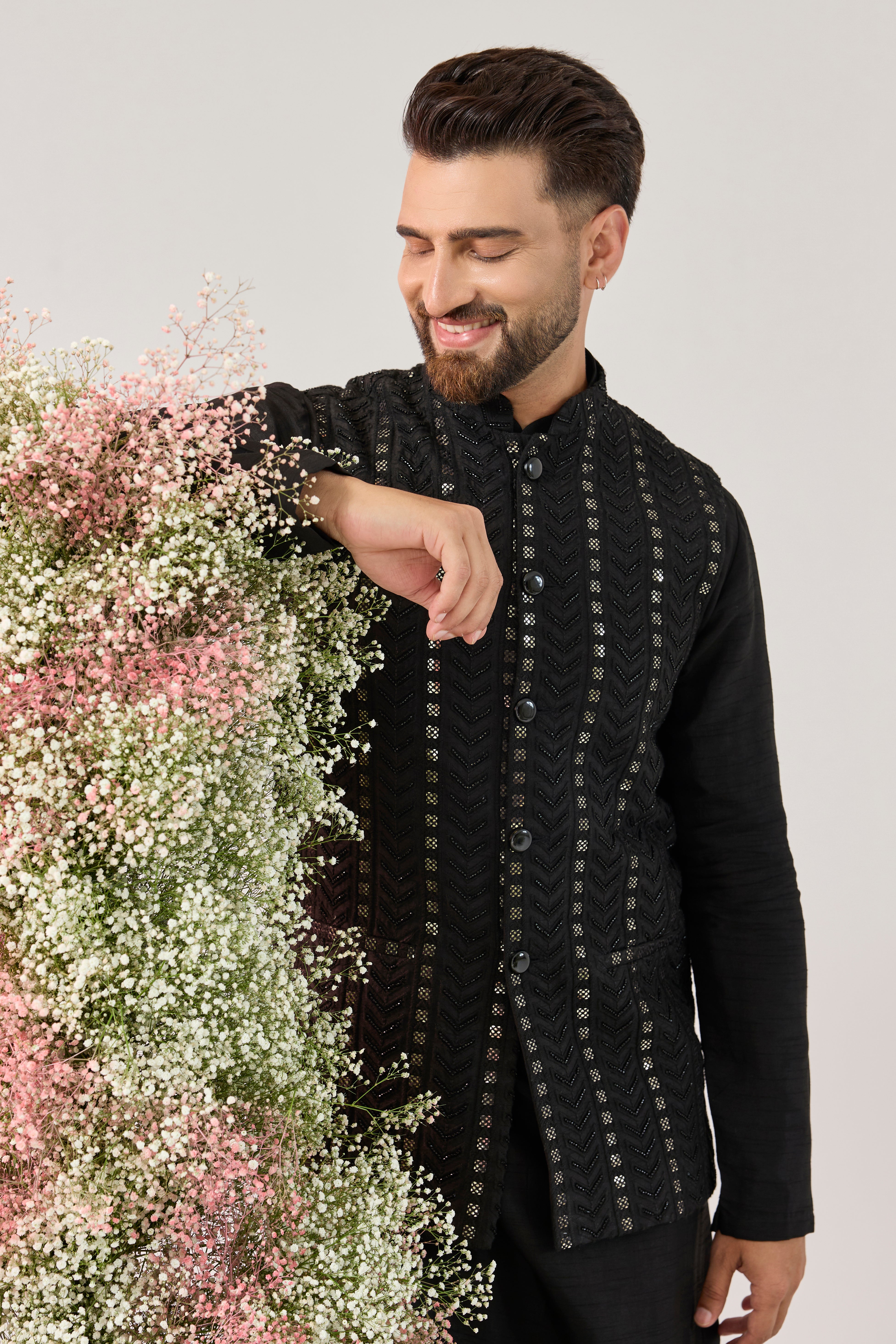 black short jacket with deatiled cut dana embroidery
