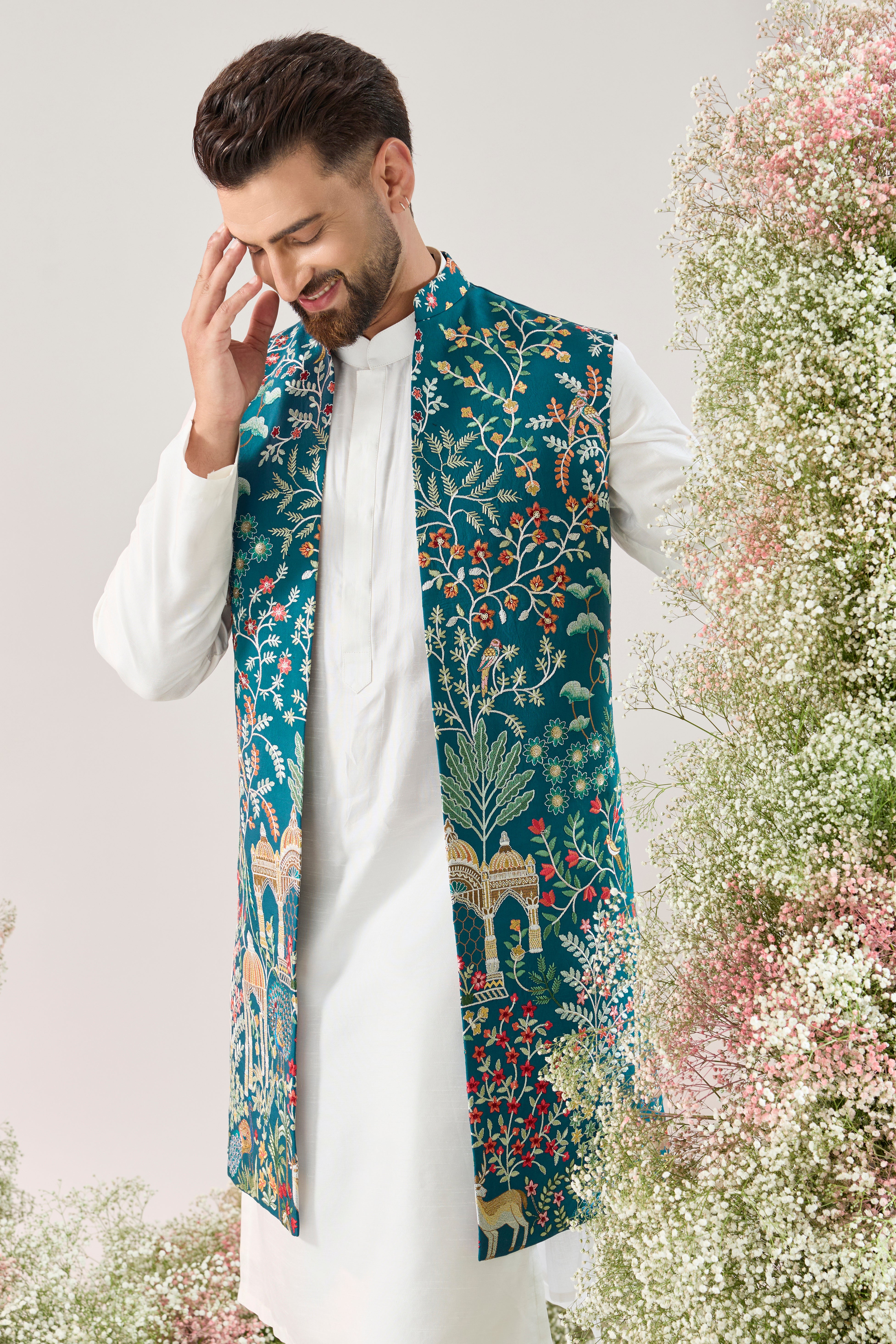 blue royal heritage long open jacket