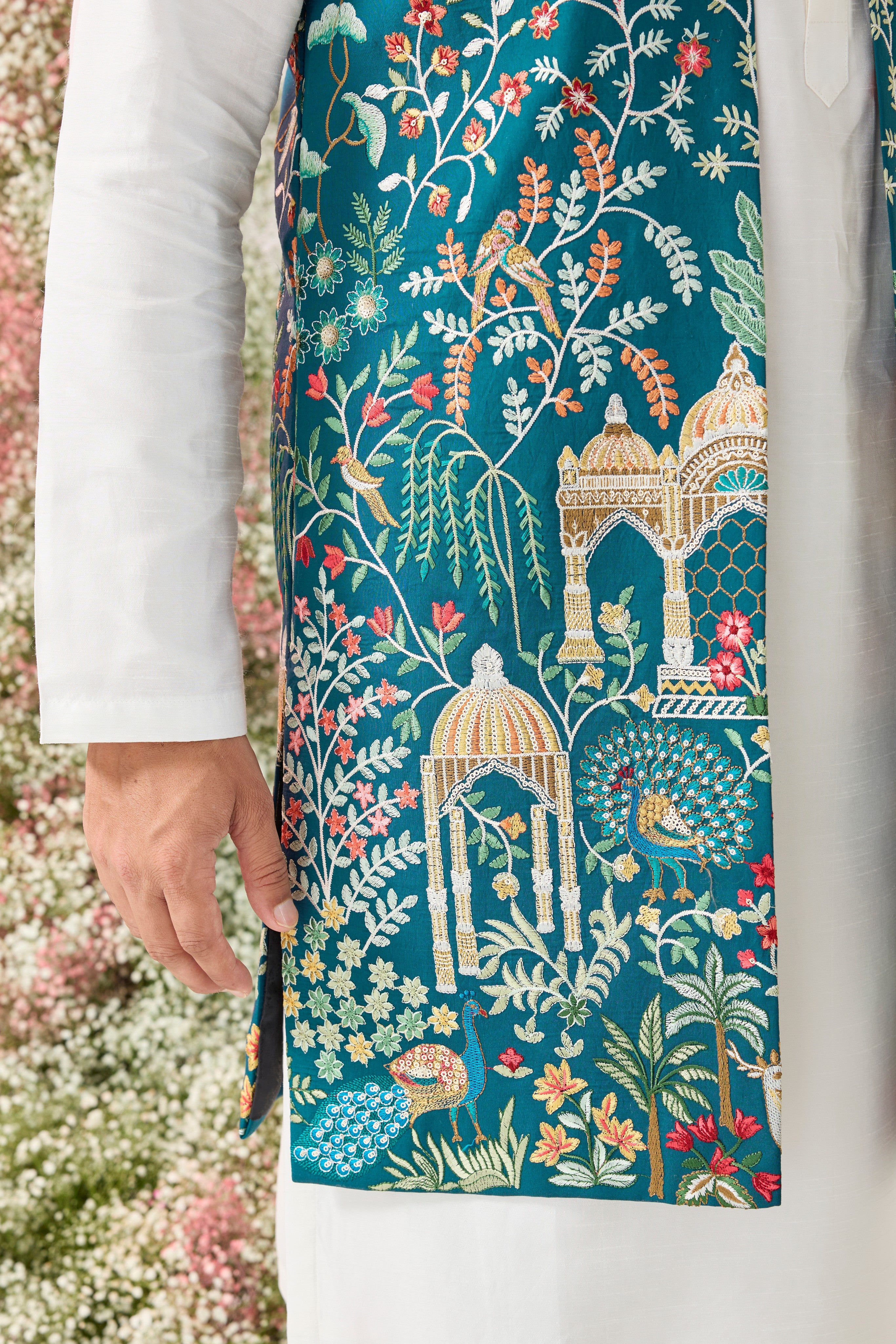 blue royal heritage long open jacket