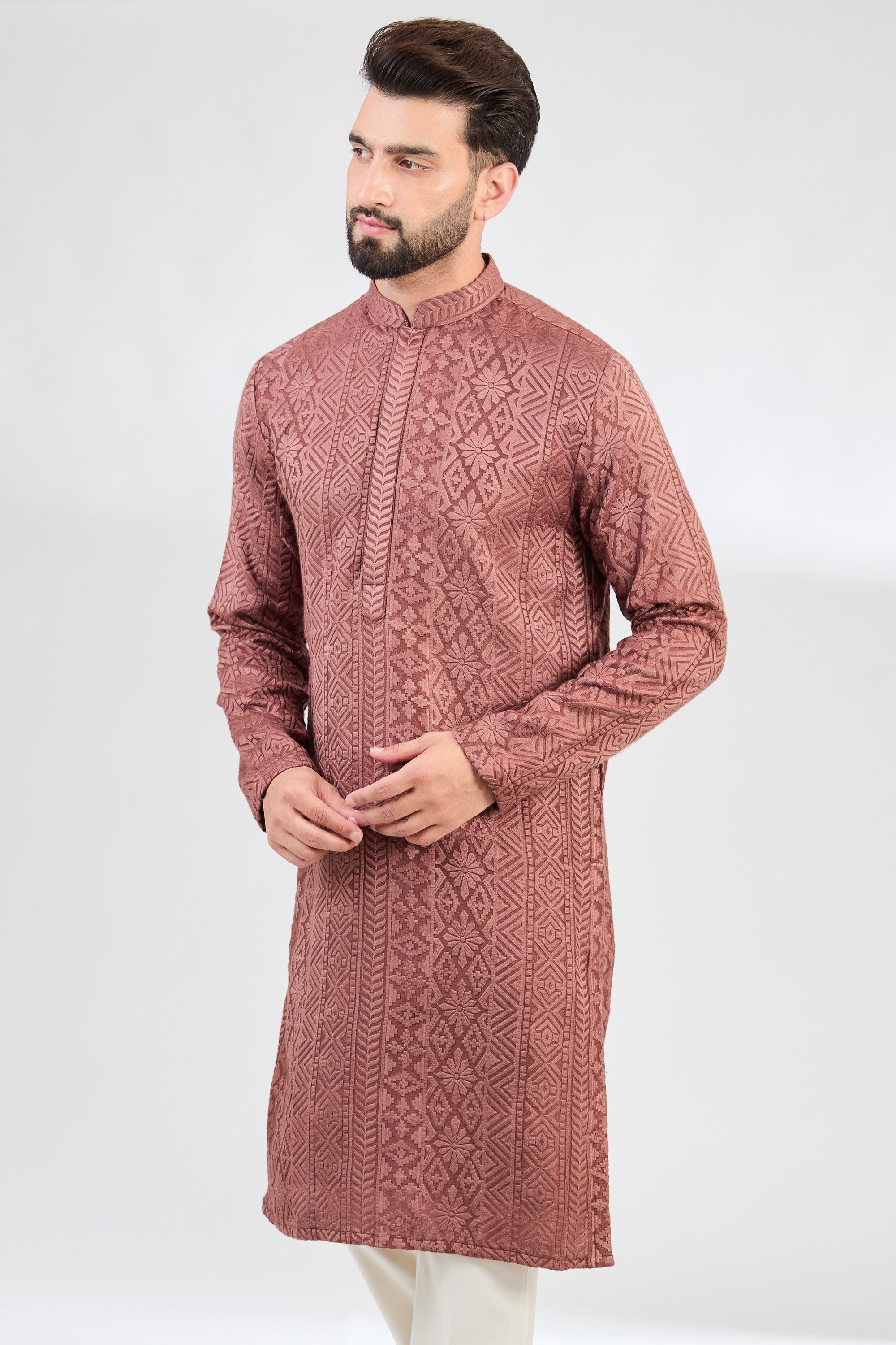Mauve taupe chikankari kurta - kasbahmen