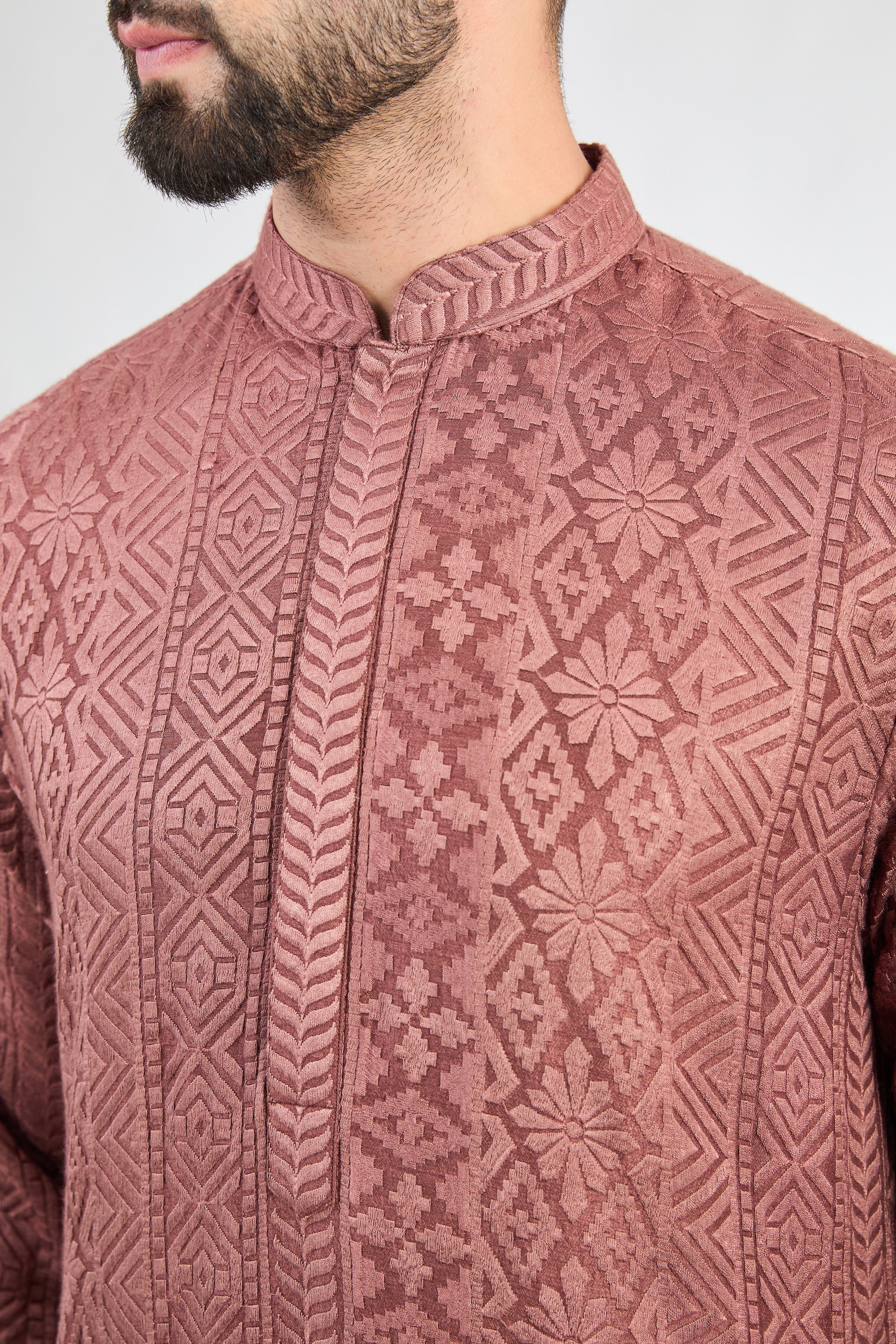 Mauve taupe chikankari kurta - kasbahmen