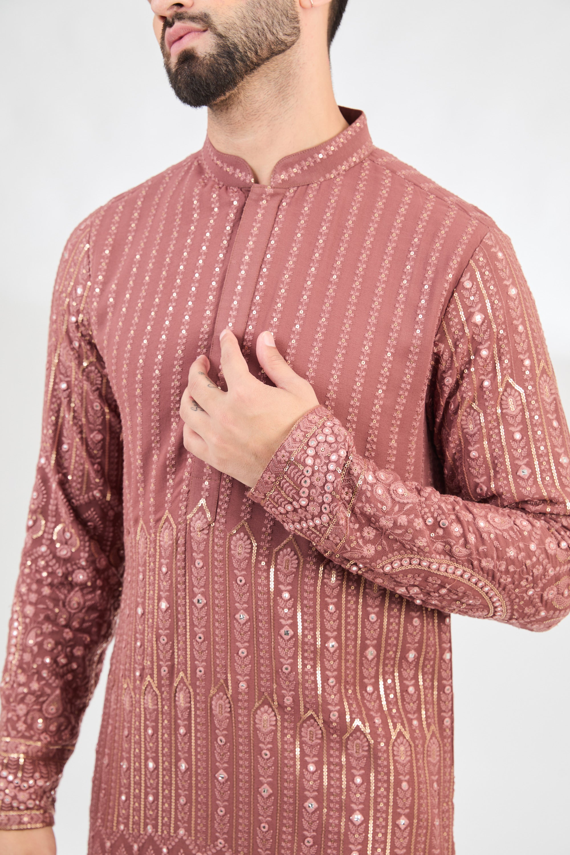 Mauve taupe chikankari kurta - kasbahmen