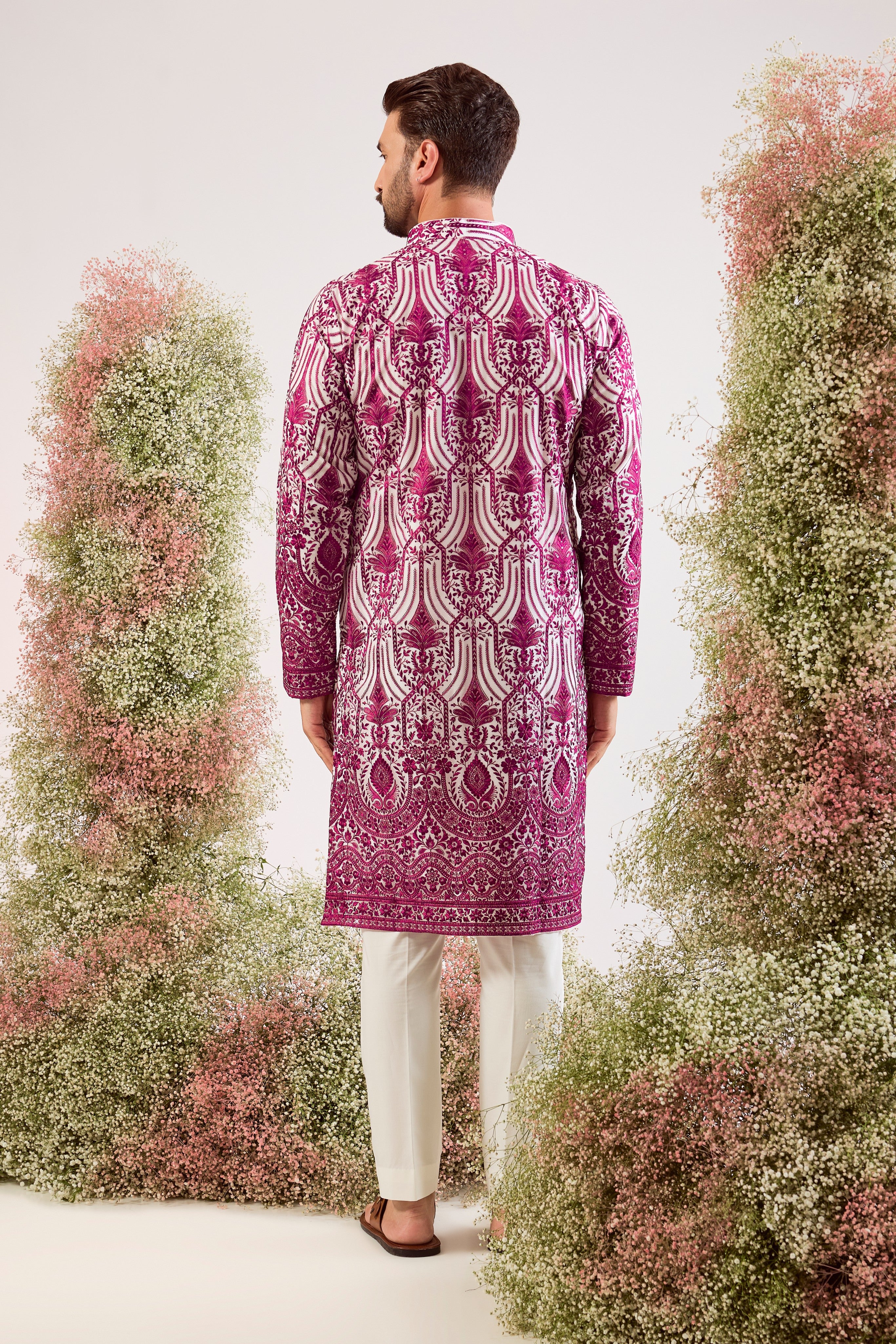 magenta chikankari kurta with subtle sequin on organza