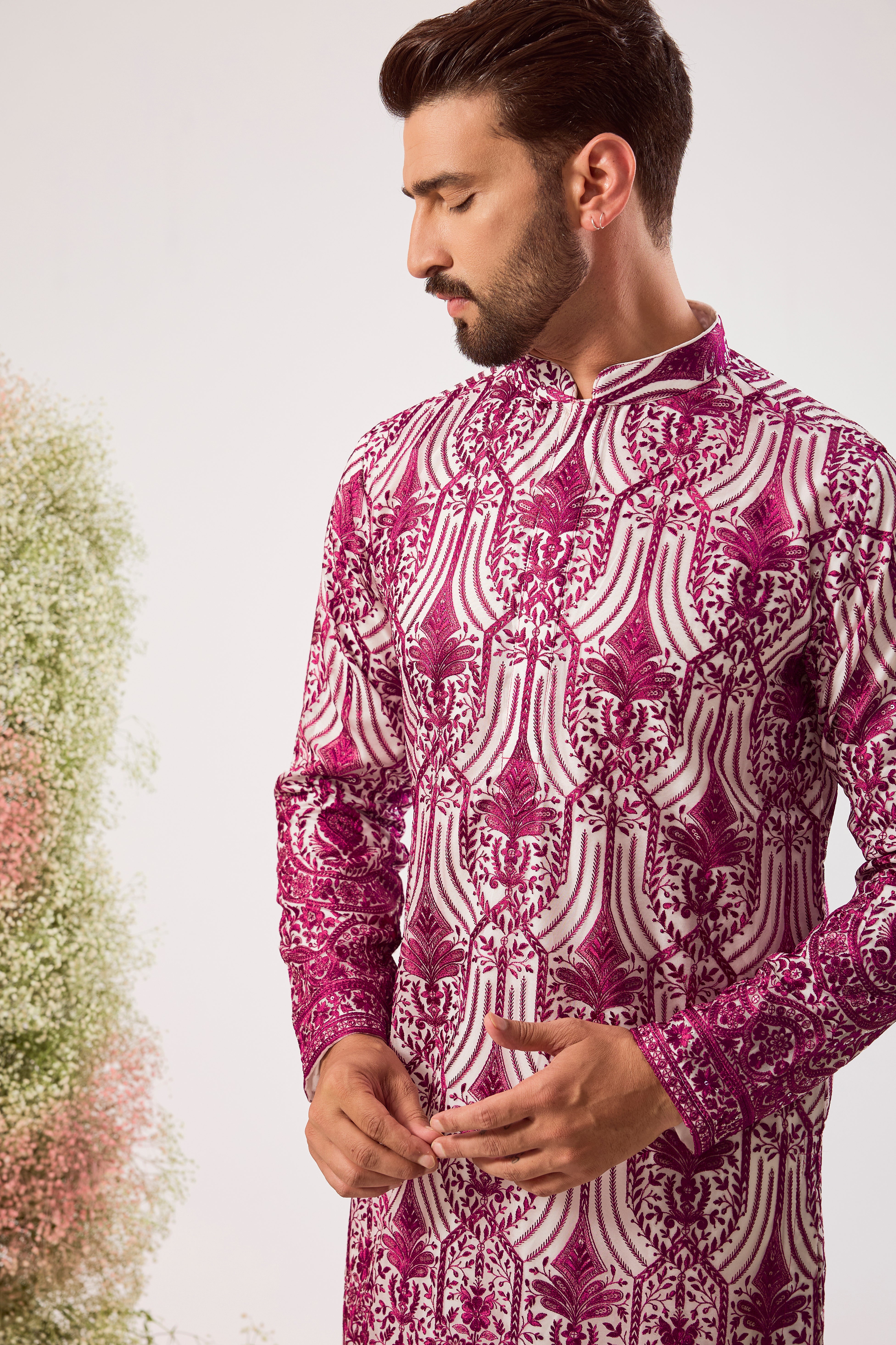 magenta chikankari kurta with subtle sequin on organza