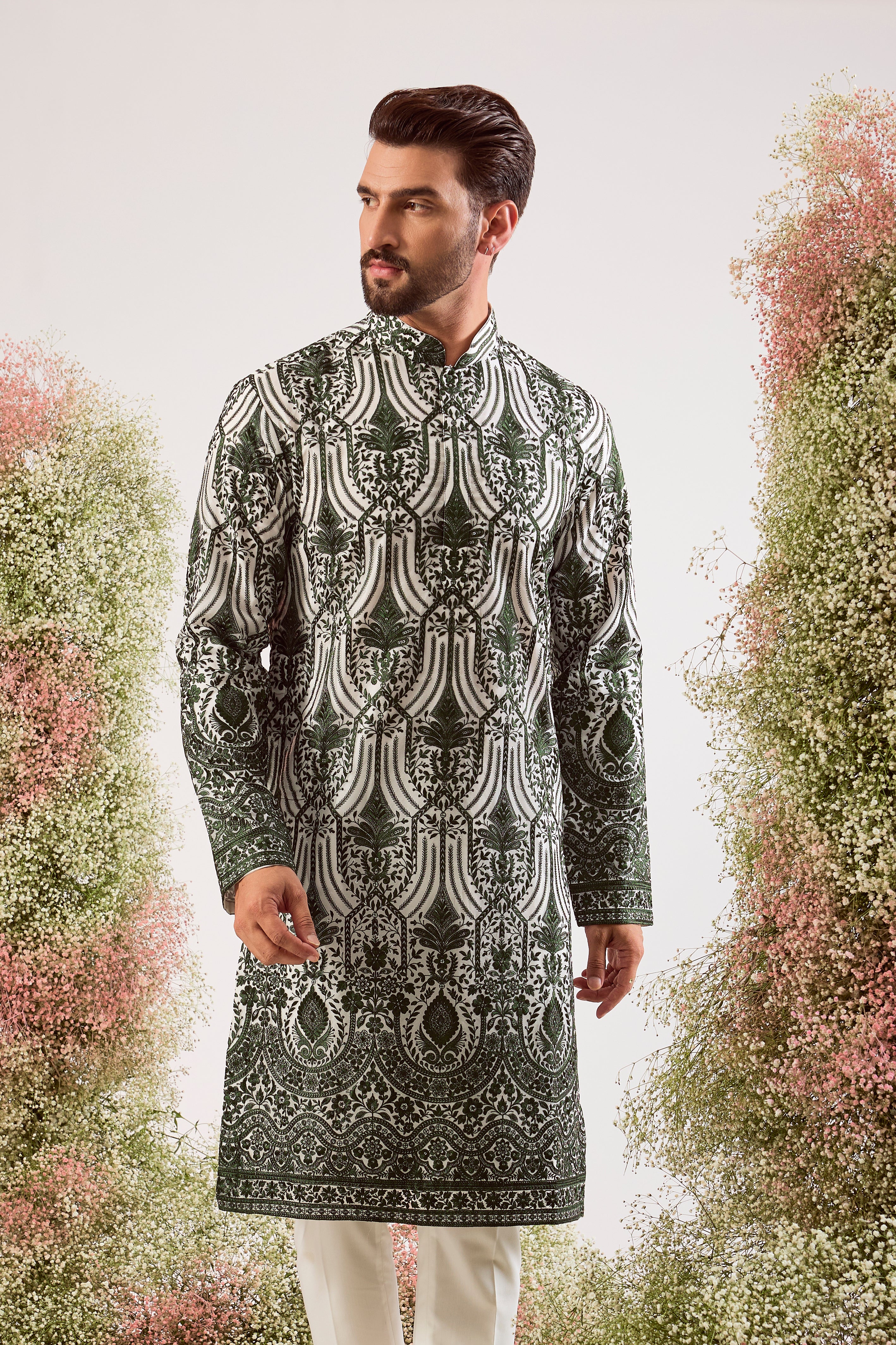 emerald green chikankari kurta on organza