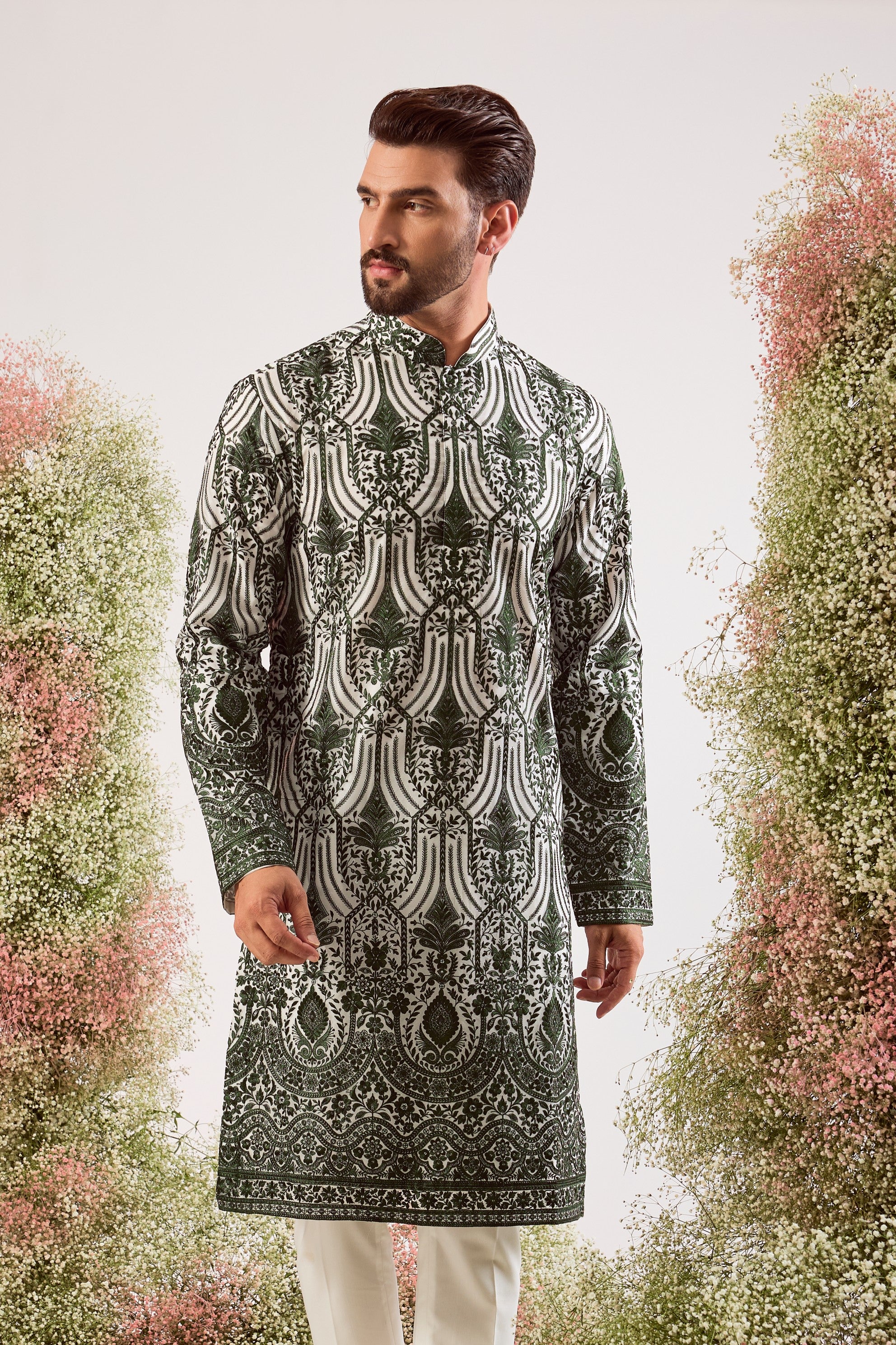 emerald green chikankari kurta on organza