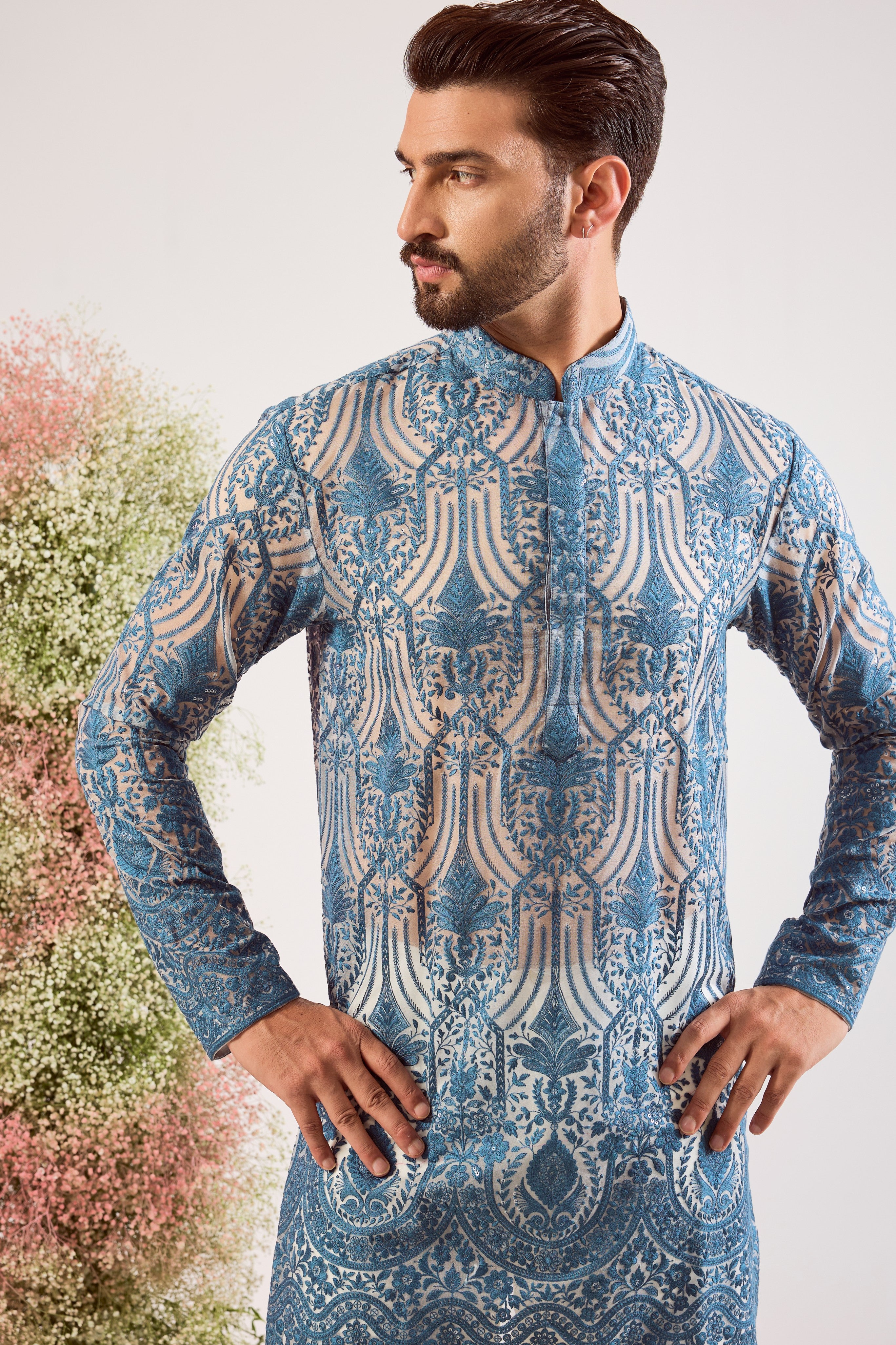 radiate elegance in this blue see through short kurta
