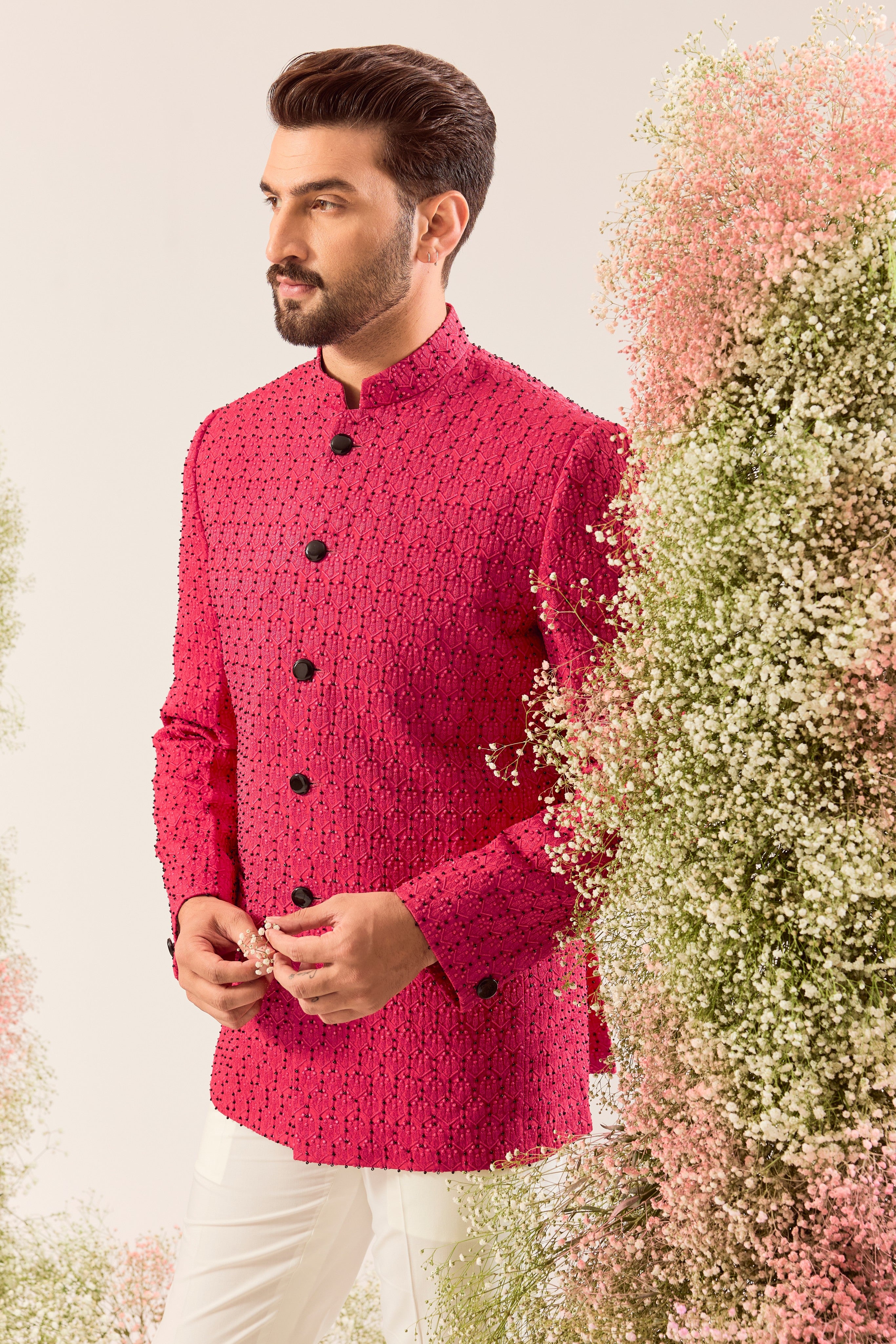 classic hot pink short bandgala with delicate cut dana work