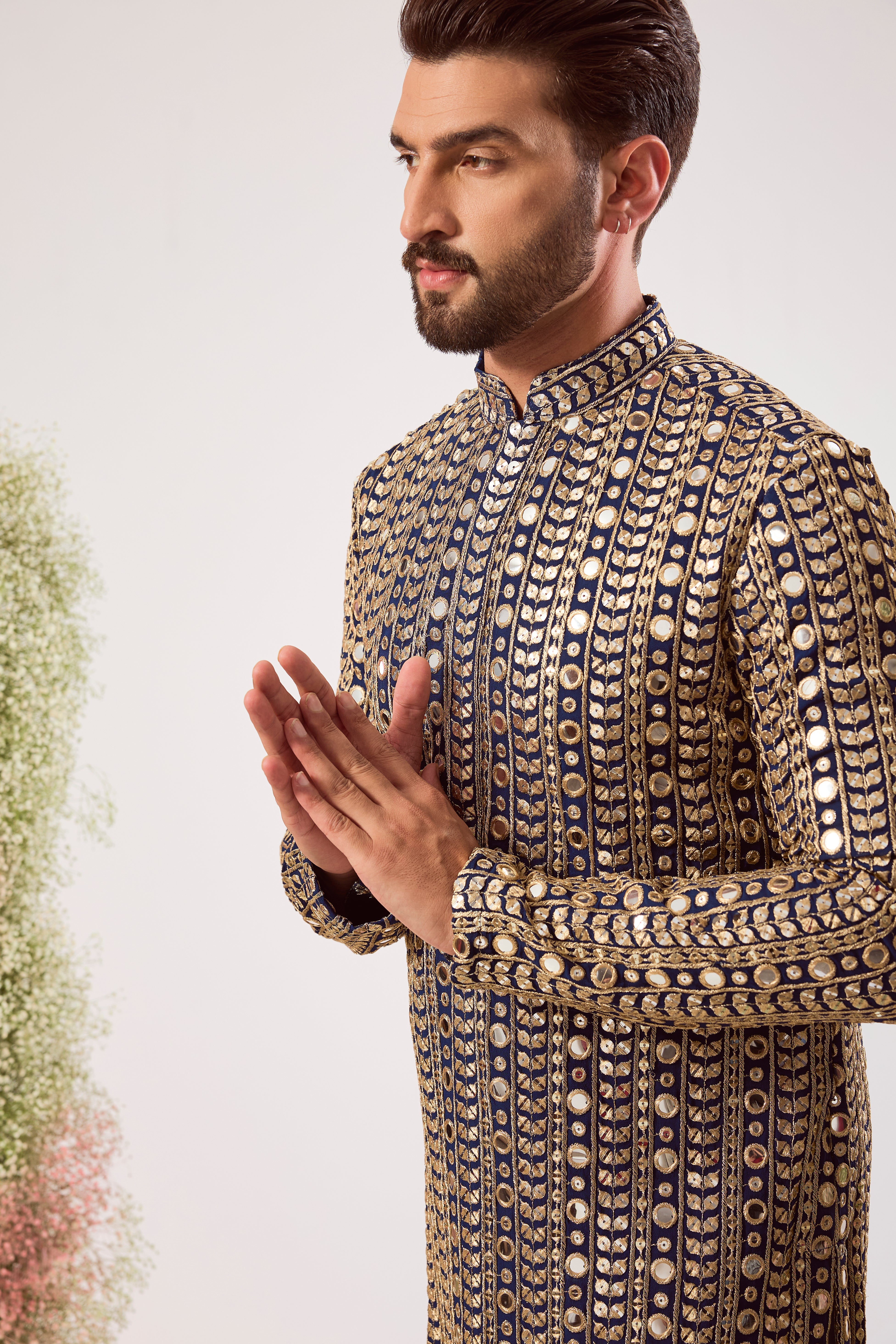 blue mirror work short kurta with zari work