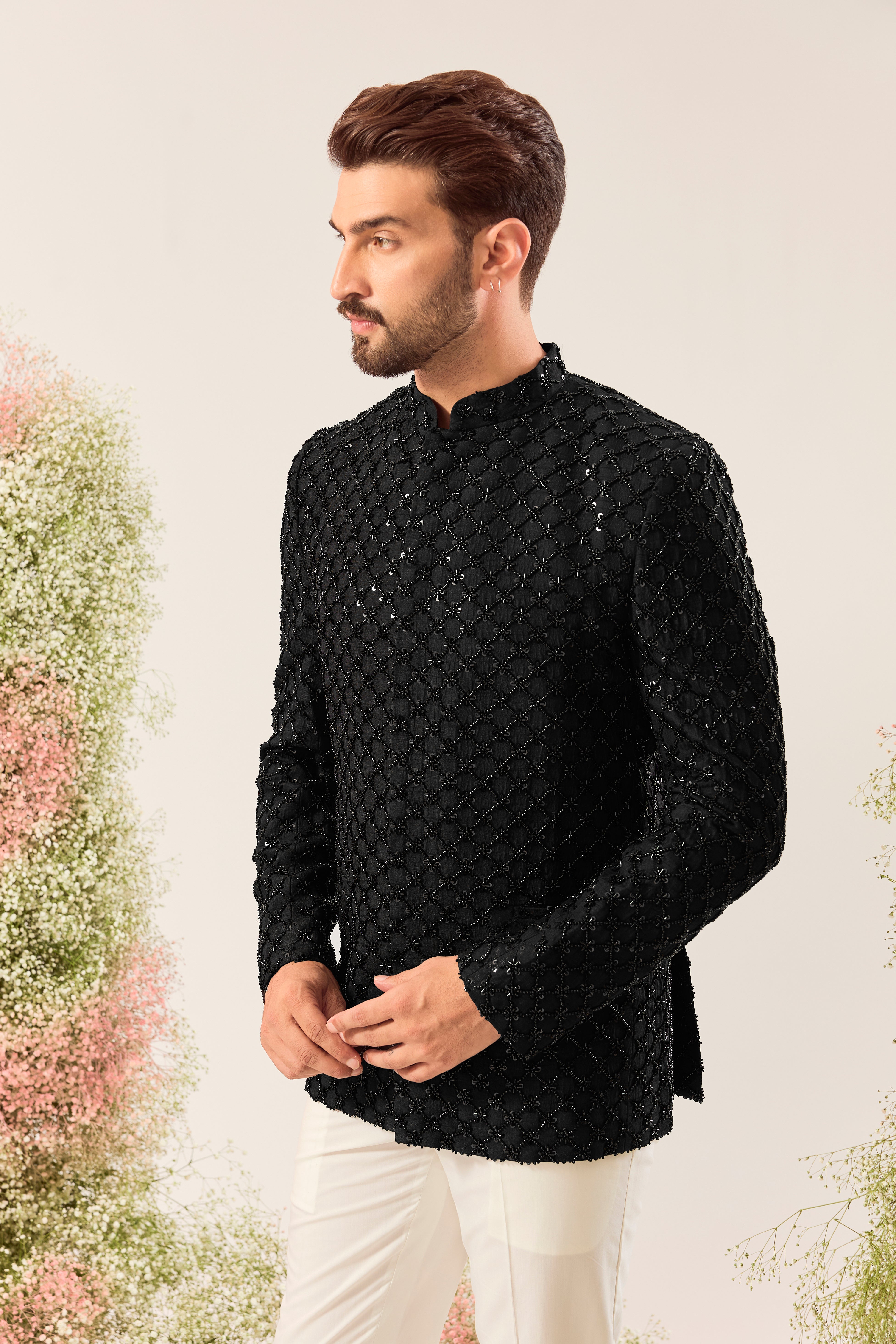 black royal bandgala with heavy cut dana embroidery