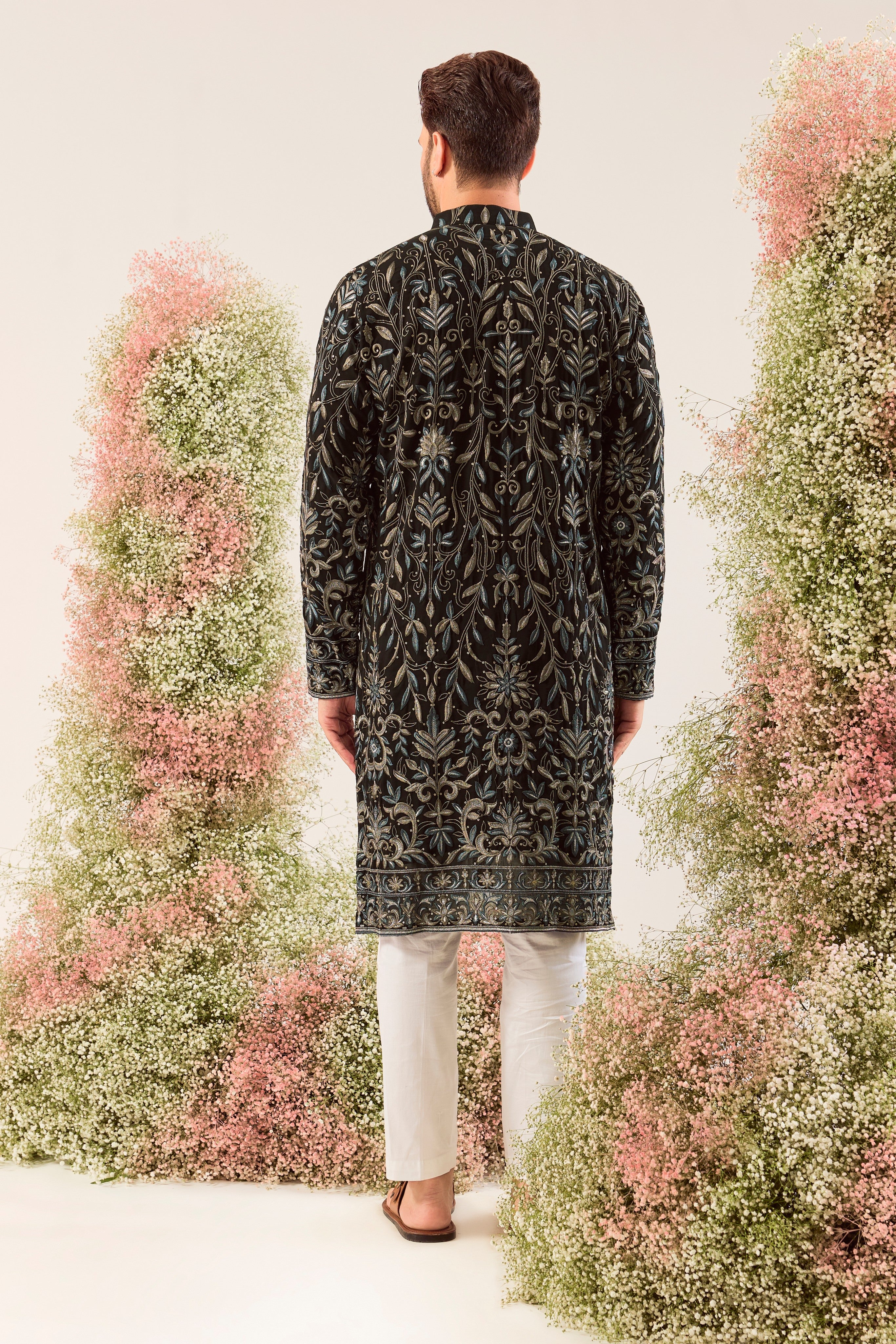 black chikankari kurta with kashmiri threadwork