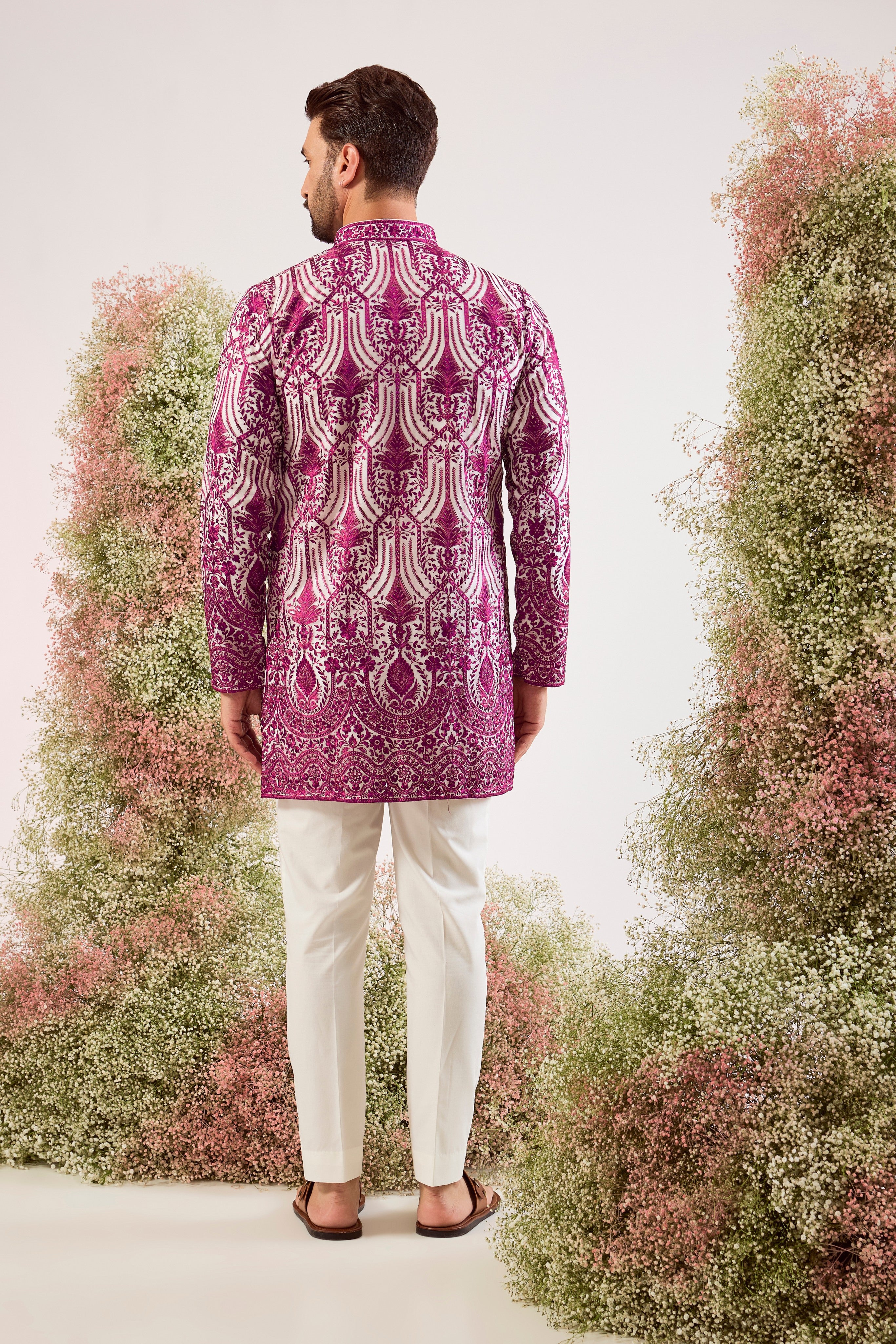 magenta short chikankari kurta with subtle sequin on organza (with lining )