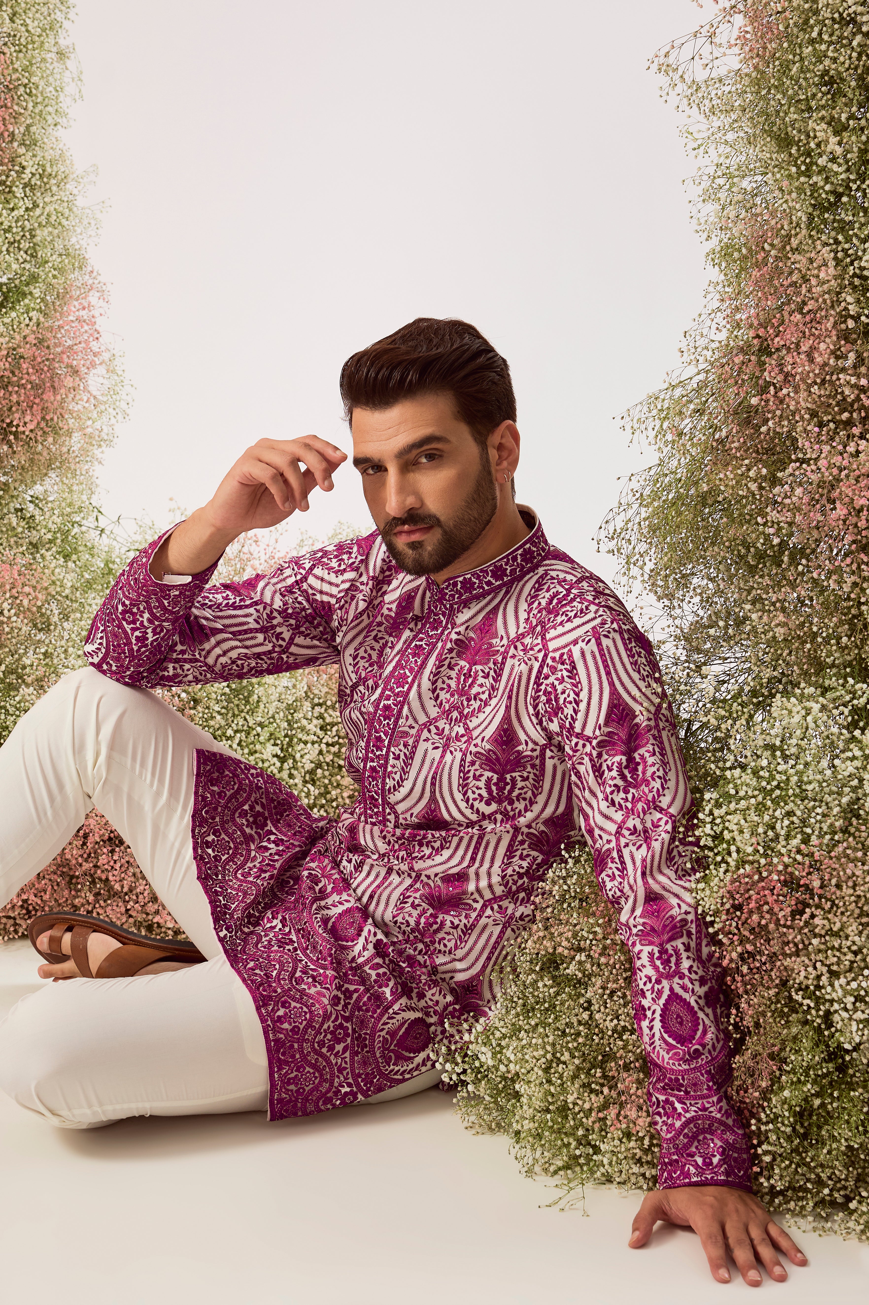 magenta short chikankari kurta with subtle sequin on organza (with lining )